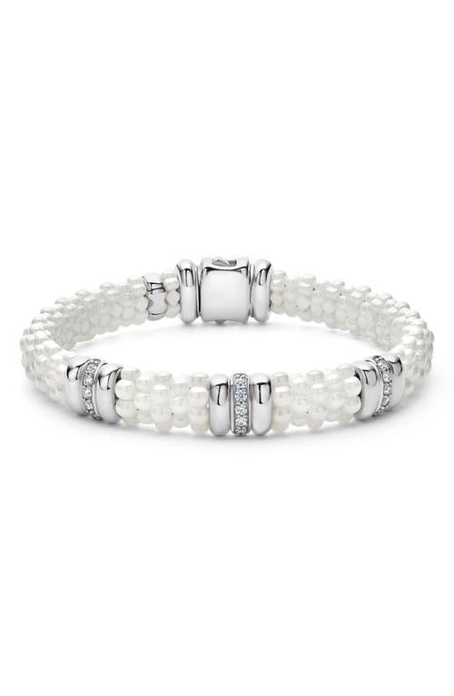 LAGOS Sterling Silver And Gold White Caviar White Ceramic 3-station Diamond 1-row Bracelet In Ss 18k Wht Product Image