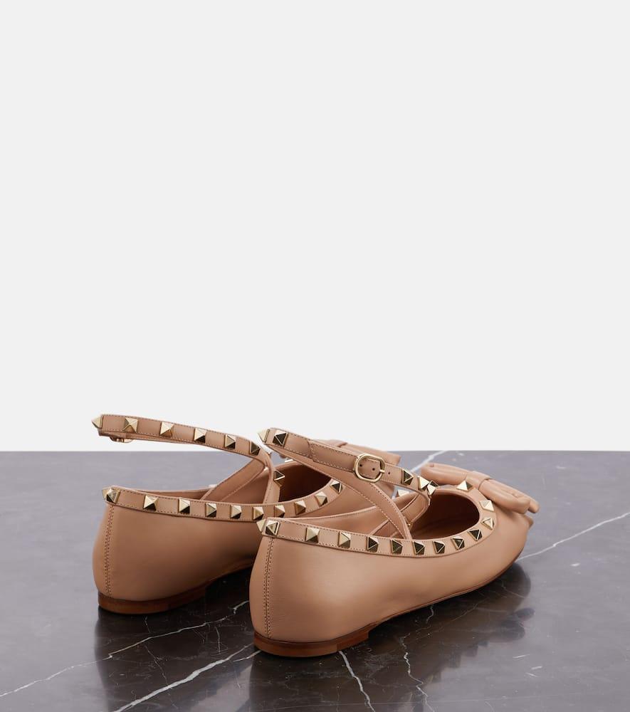 VALENTINO GARAVANI Rockstud Satin Ballerina Flats In Rose Cannelle Product Image