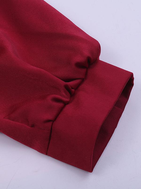 Loose Puff Sleeves Pleated Solid Color Split-Joint Stand Collar Blouses Product Image