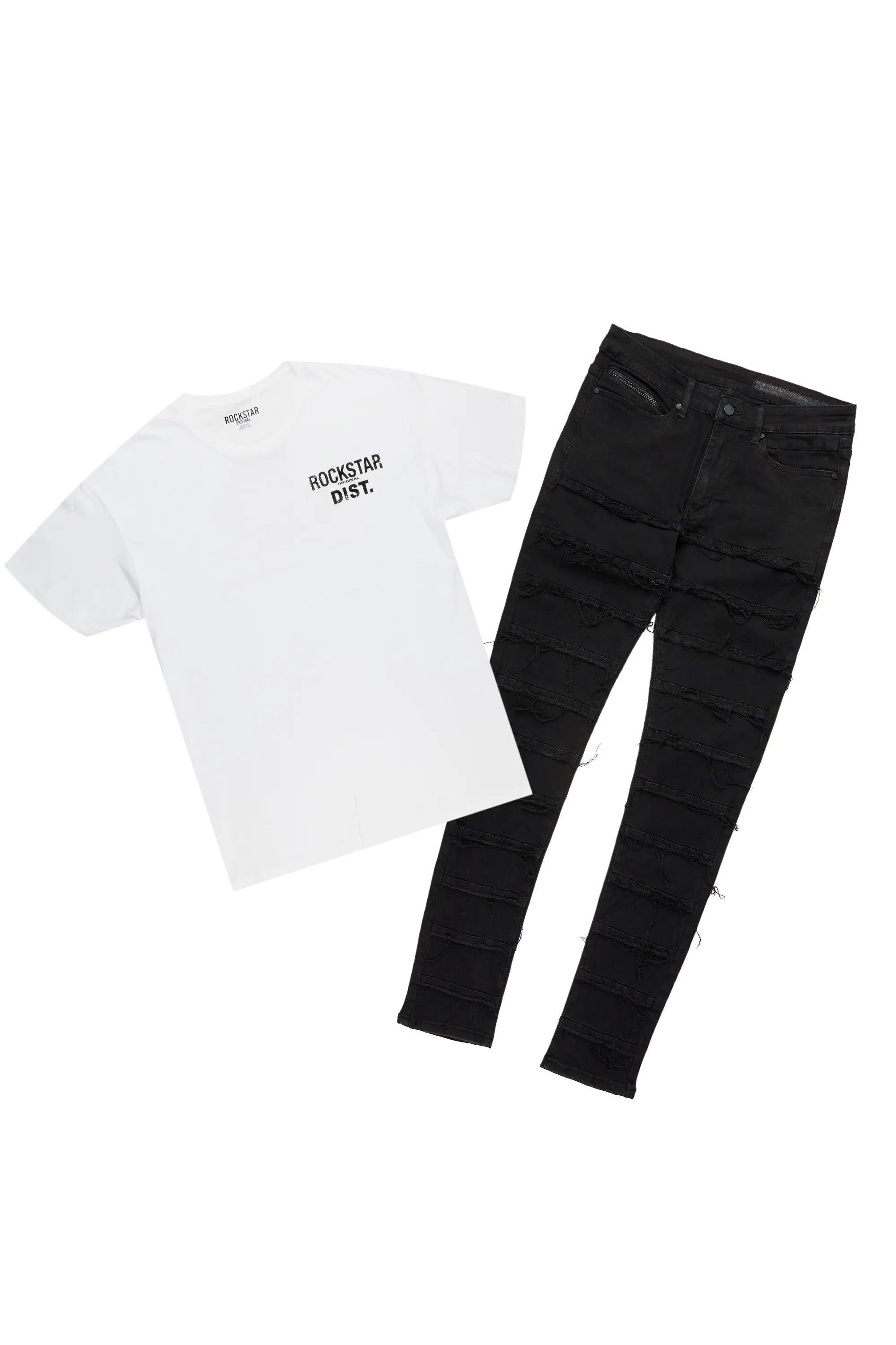 Lake White/Black T-Shirt & Waylon Frayed Slim Jean Bundle Male Product Image