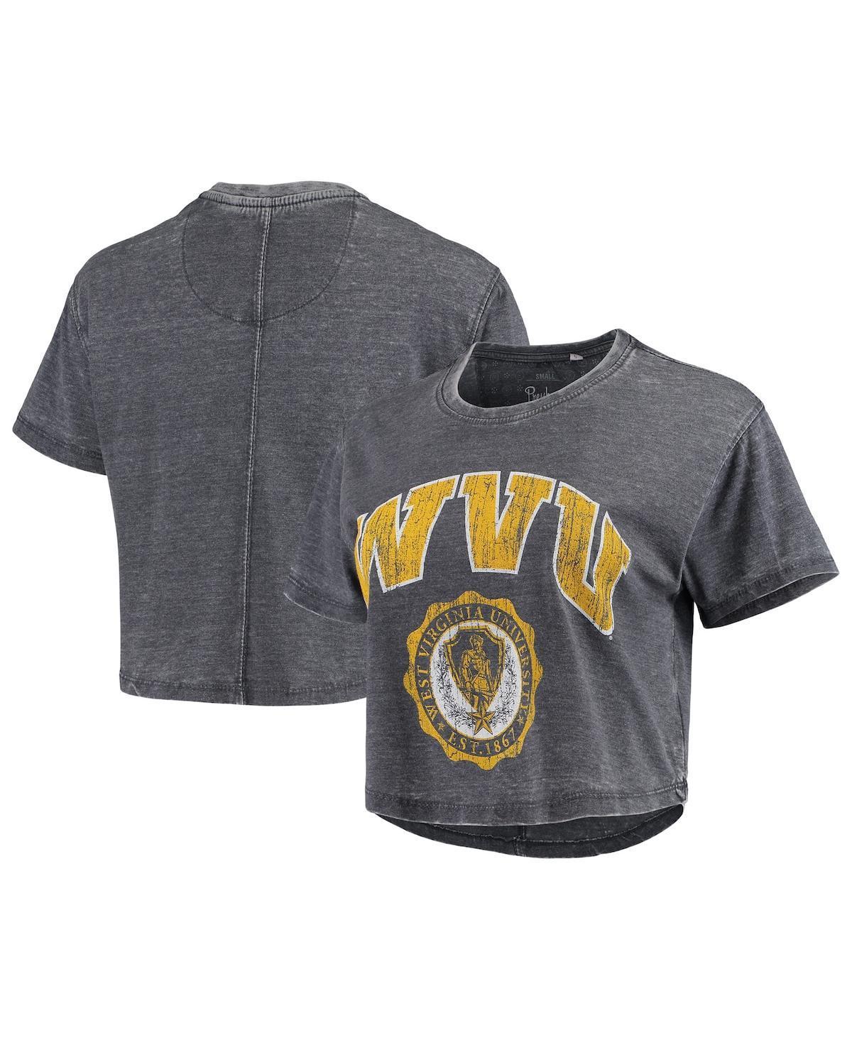 Womens Pressbox West Virginia Mountaineers Edith Vintage Burnout Crop T-Shirt Blue Product Image