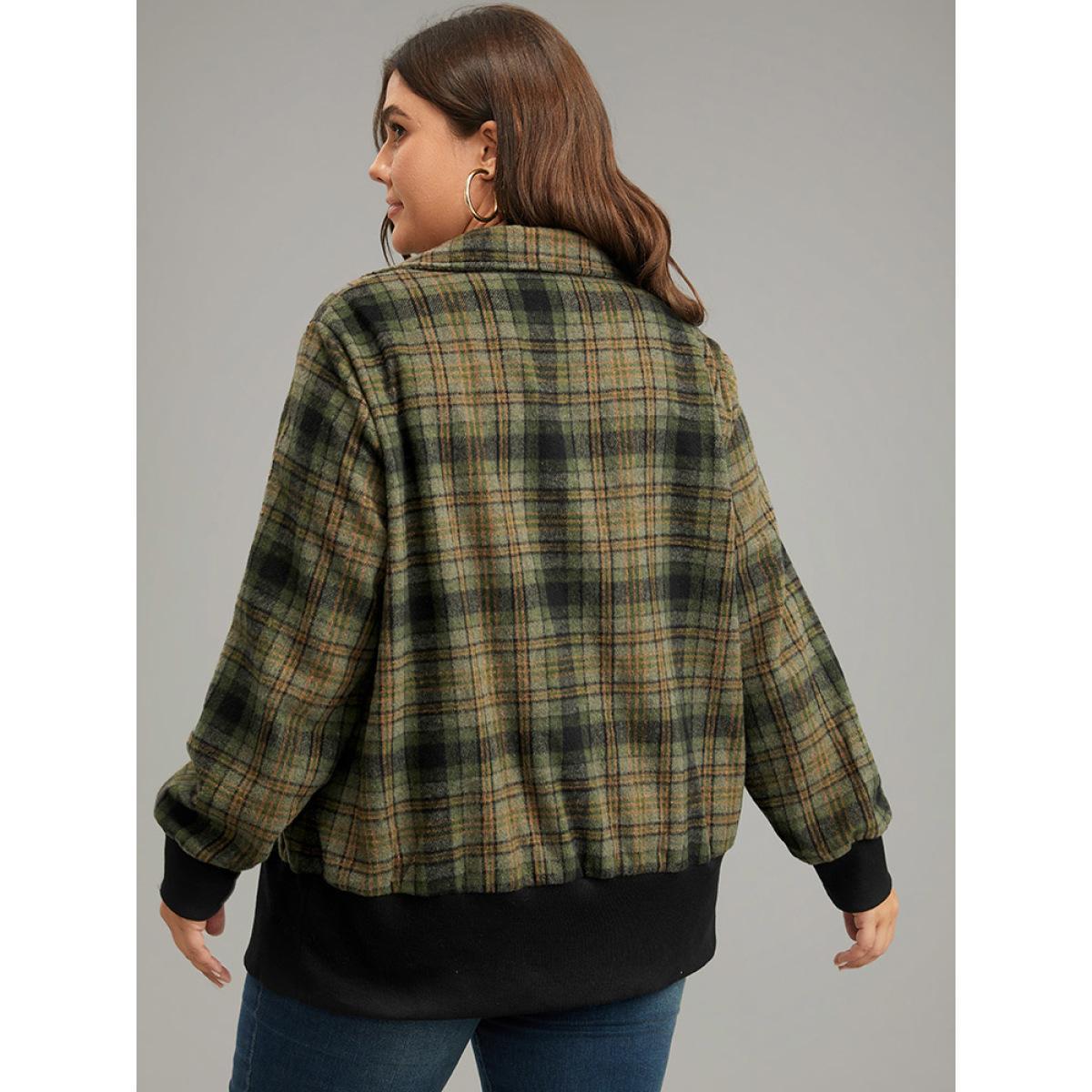 Plus Size Plaid Flap Pocket Zipper Fly Jacket Women Multicolor Elastic cuffs Pocket Dailywear Jackets BloomChic 12/L Product Image