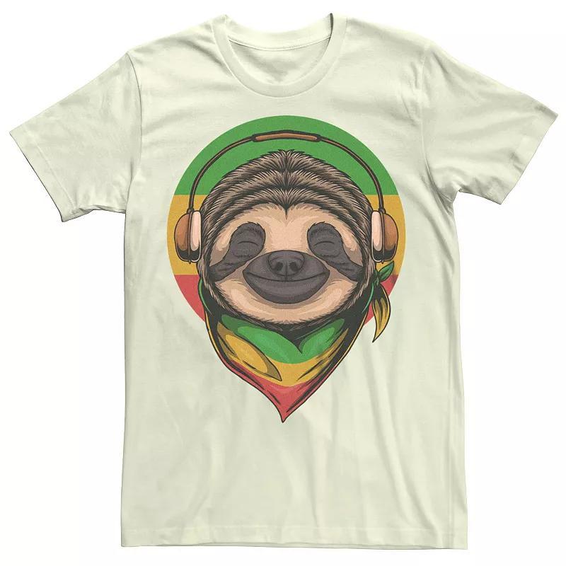 Men's Rasta Sloth Wearing Headphones Graphic Tee, Size: Medium, Natural Product Image