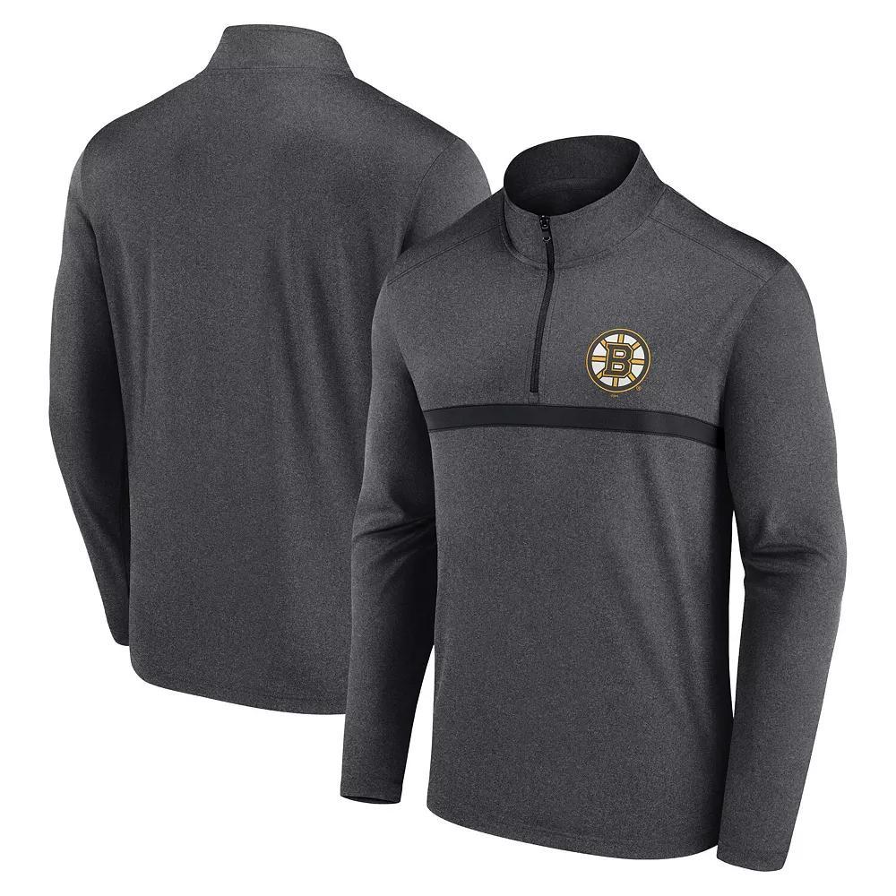Men's Heather Charcoal Boston Bruins Head-to-Head Raglan Quarter-Zip Top,  Product Image
