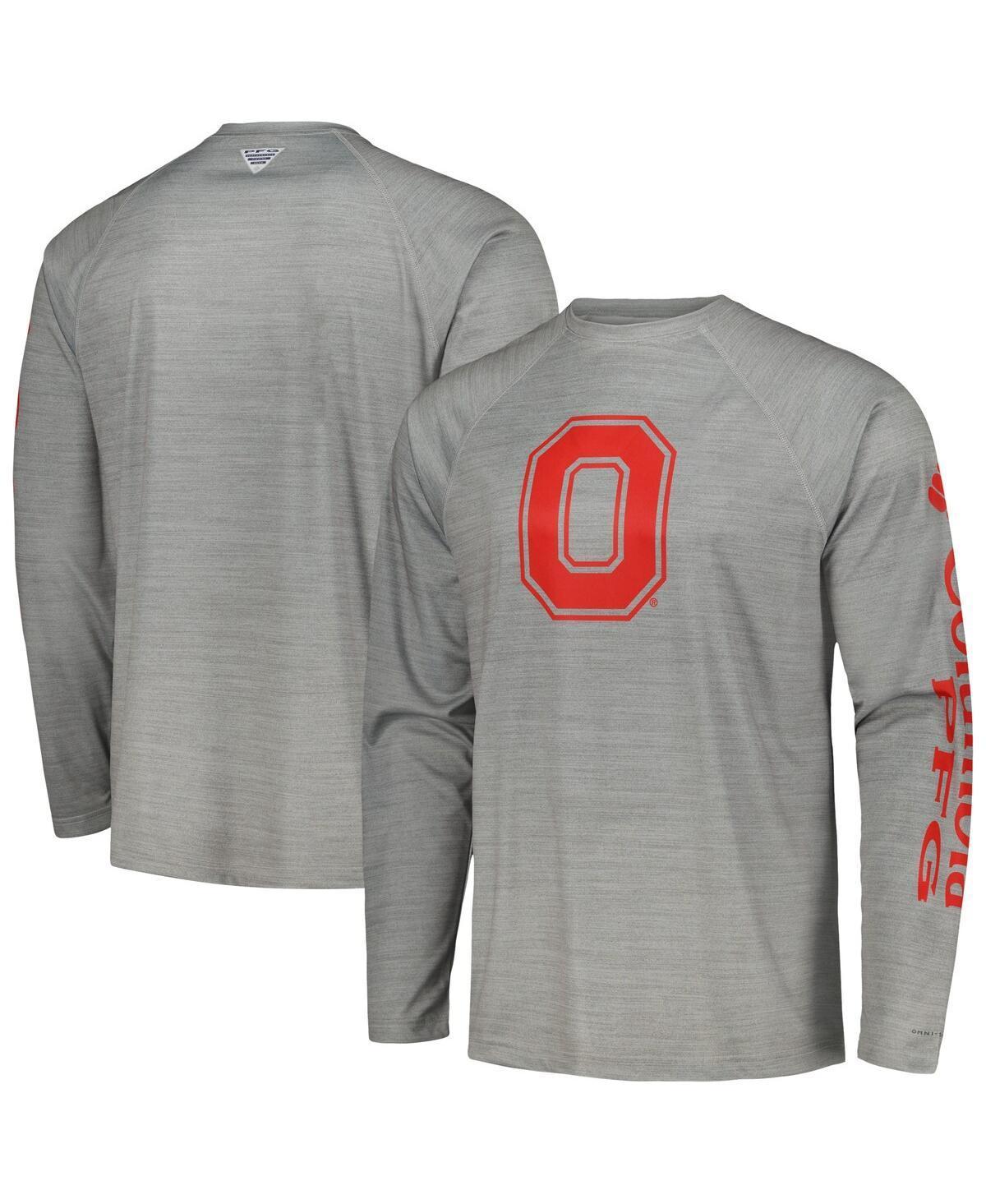 Mens Columbia Gray Ohio State Buckeyes PFG Terminal Tackle Omni-Shade Raglan Long Sleeve T-Shirt Product Image