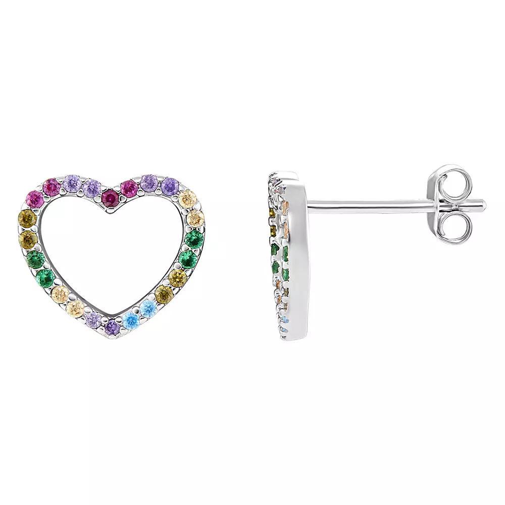 PRIMROSE Sterling Silver Multi Color Cubic Zirconia Open Heart Stud Earrings, Women's Product Image