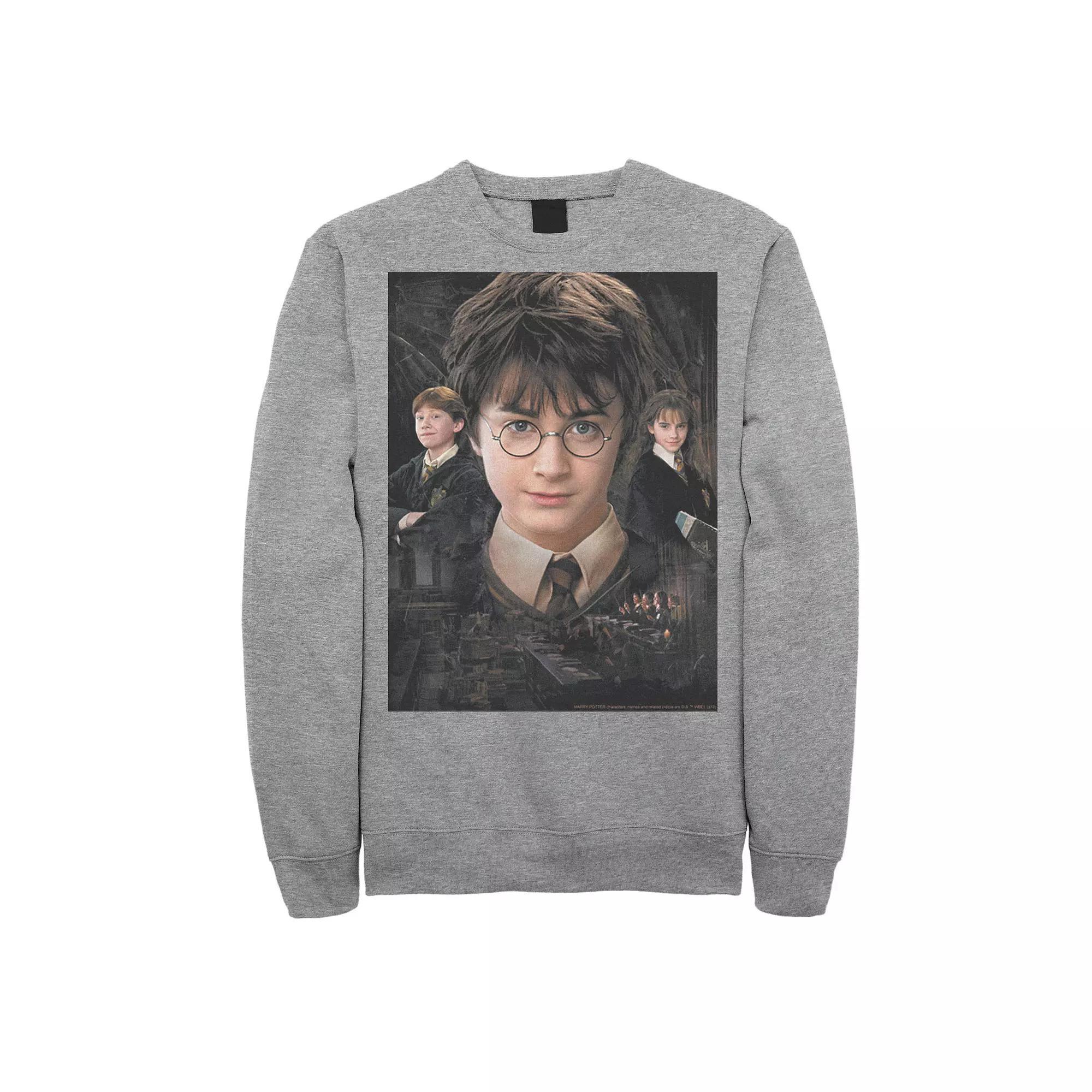 Men's Harry Potter Chamber Of Secrets Harry Ron Hermione Poster Fleece Graphic Pullover, Size: Small, Athletic Grey Product Image