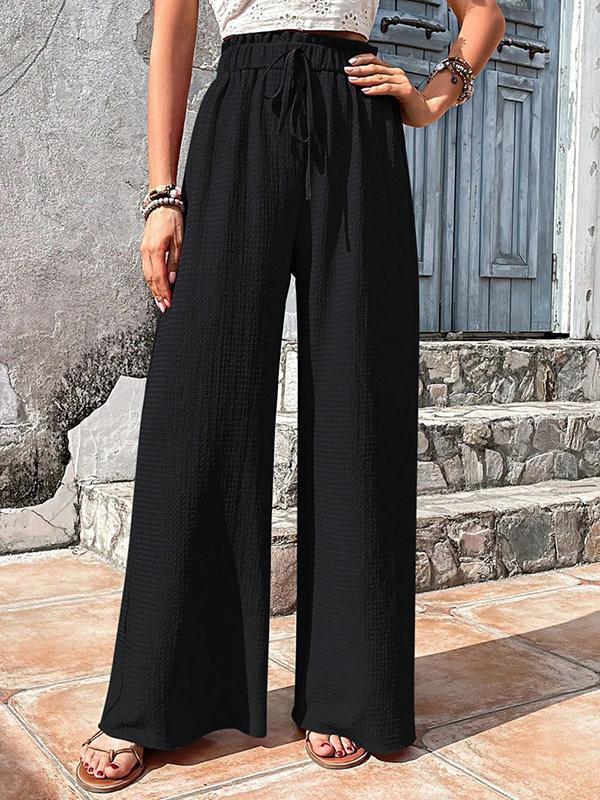 Loose Wide Leg Drawstring Elasticity Solid Color Split-Joint Pants Trousers Product Image