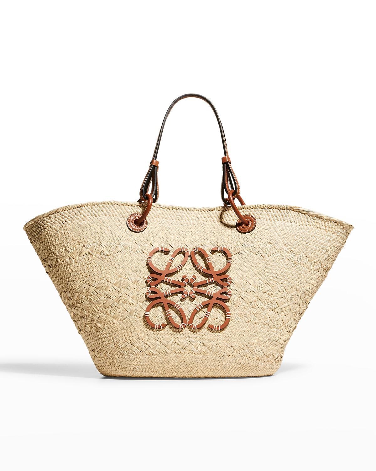 x Paulas Ibiza Anagram Basket Bag in Iraca Palm with Leather Handles Product Image