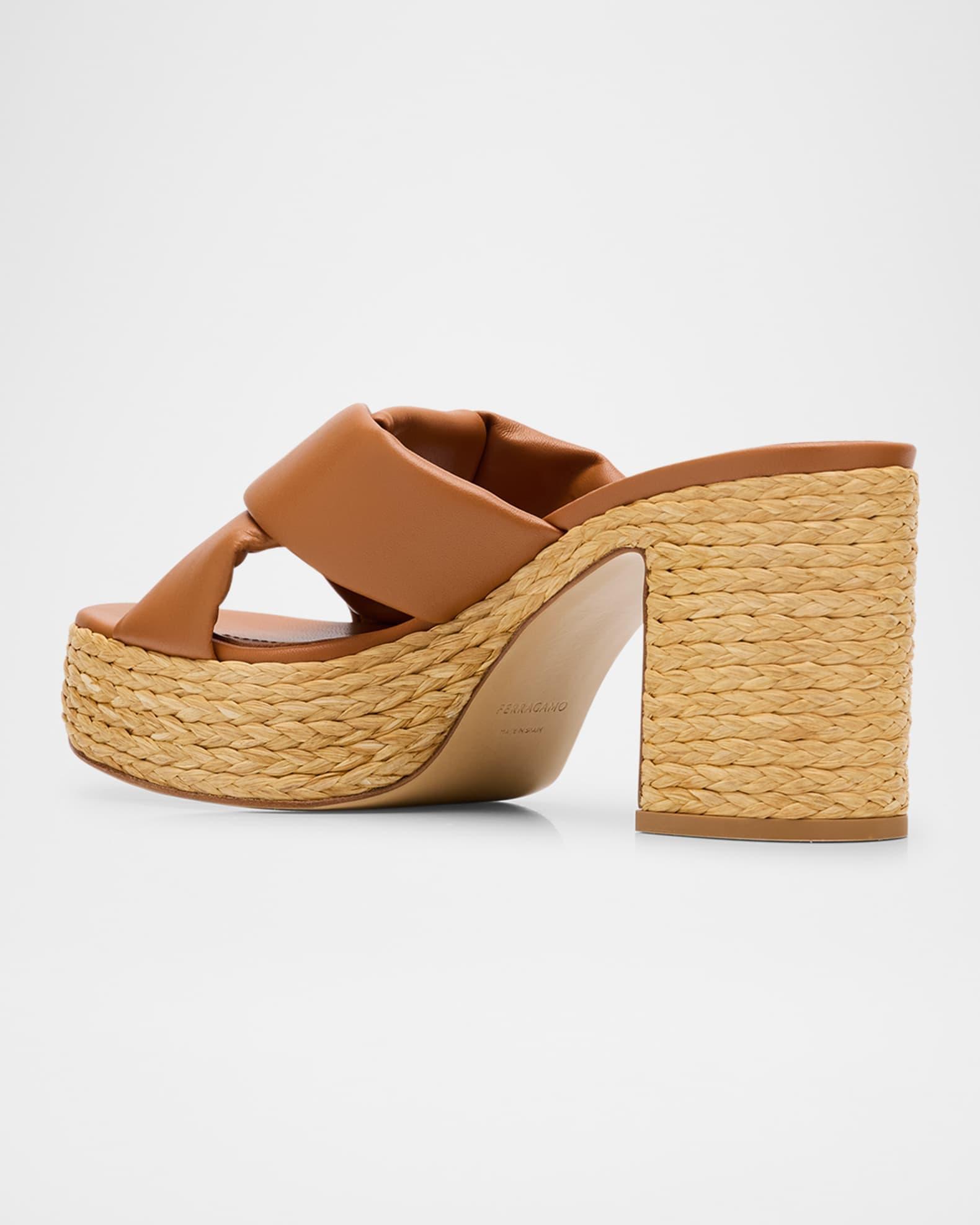 Douglas Padded Leather Raffia Platform Sandals Product Image