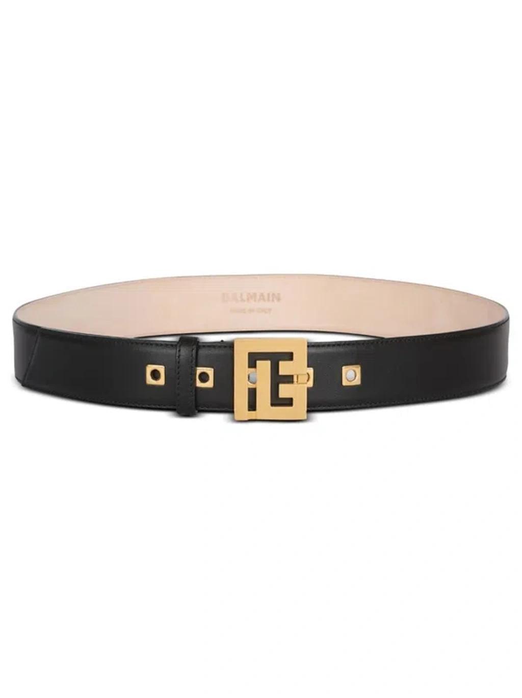 BALMAIN Leather Pb Belt Belt In Black Product Image