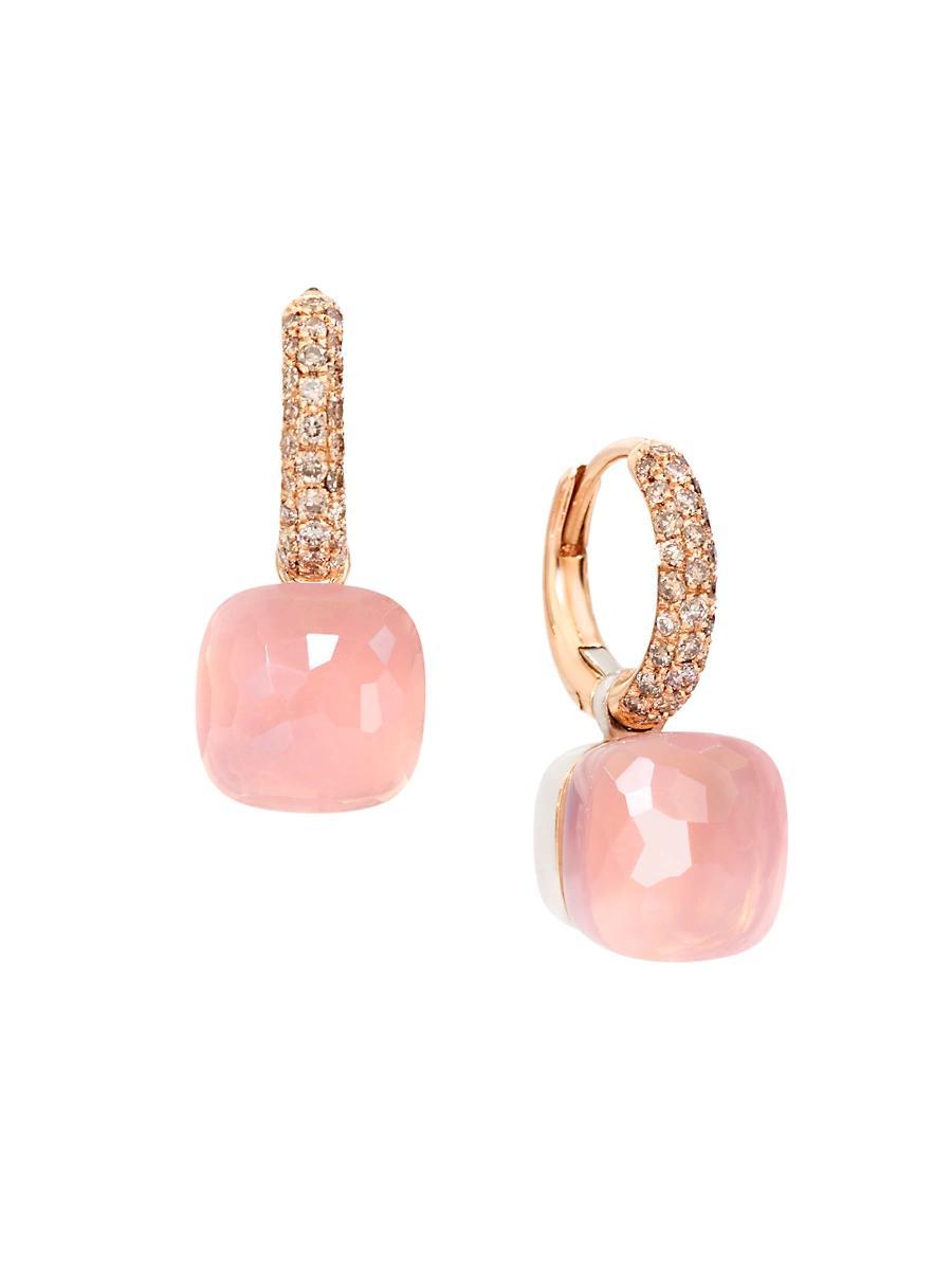 Womens Nudo 18K Rose Gold & White Gold, Rose Quartz & Diamond Leverback Earrings Product Image