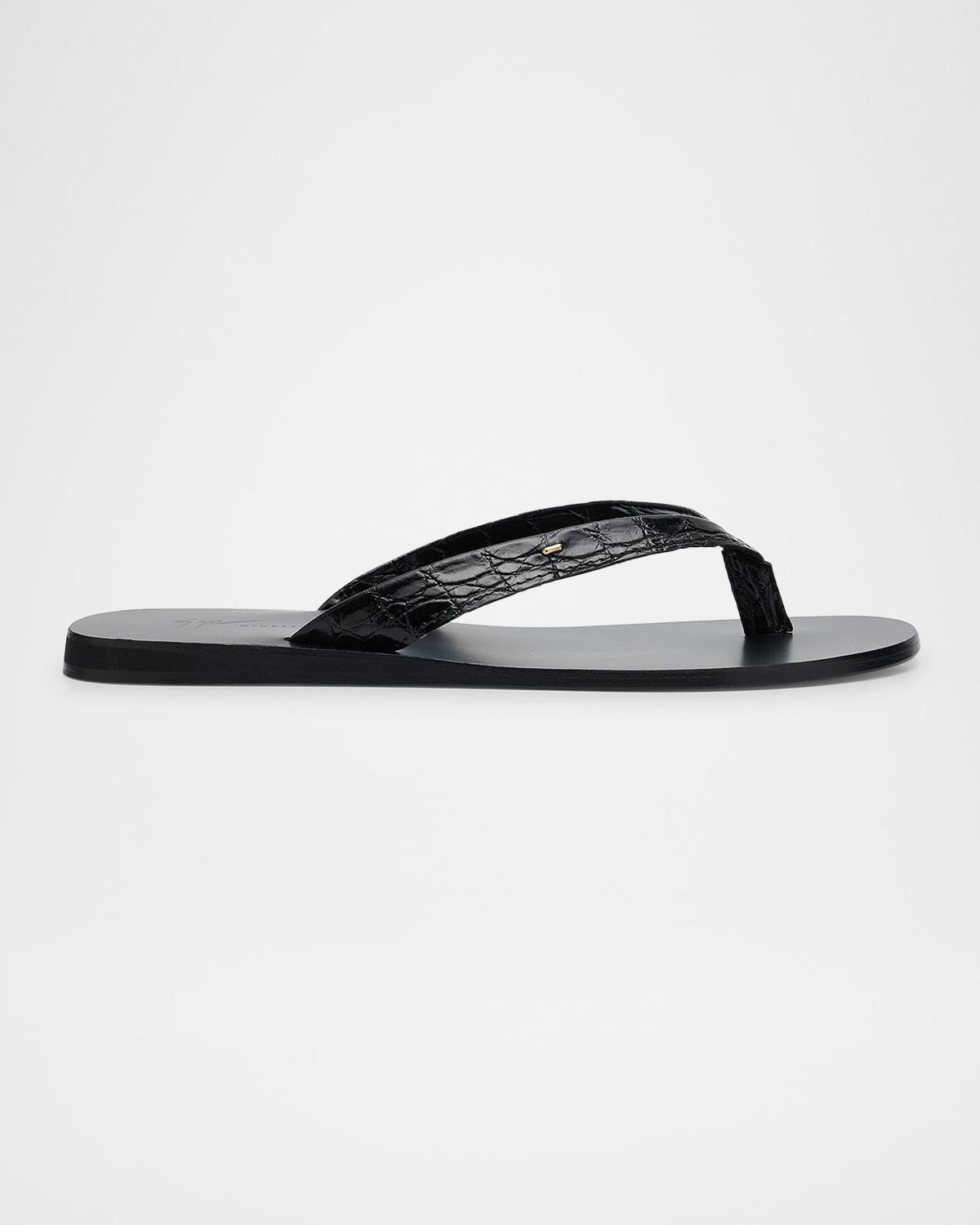 Mens Hally 10 Croc-Effect Leather Flip Flops Product Image