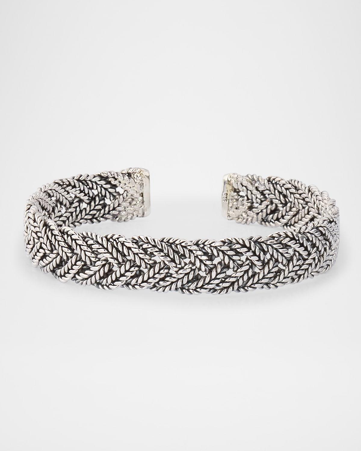 Mens Wide Braided Sterling Silver Cuff Bracelet Product Image