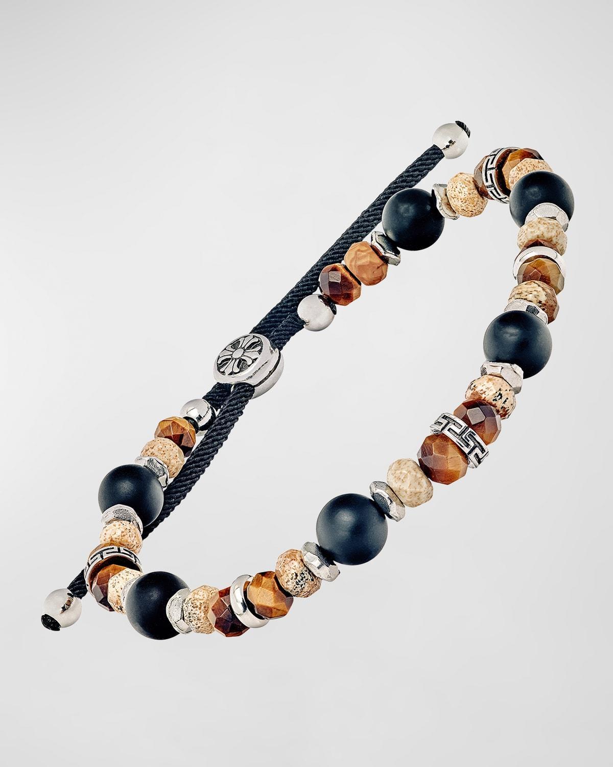 Mens Stainless Steel and Semi-Precious Beaded Bracelet Product Image