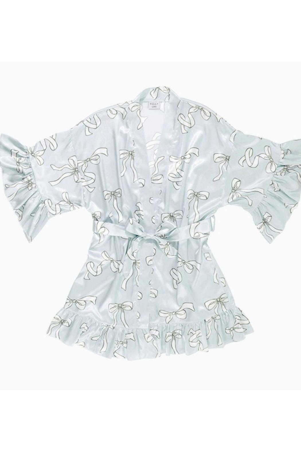 Ruffled Satin Robe - Blue Bows Product Image