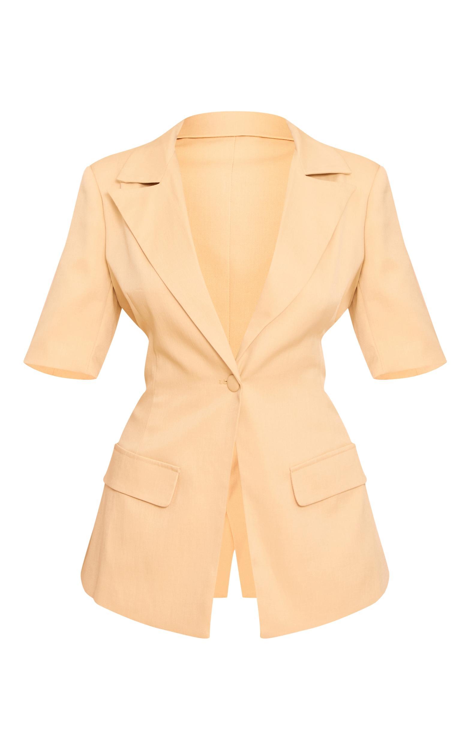 Butter Yellow Short Sleeve Button Blazer Product Image