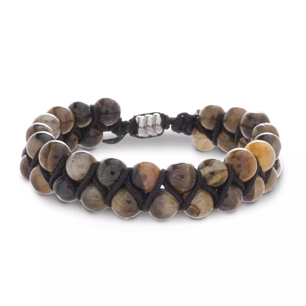 1913 Mens Double Strand Tigers Eye Bead Adjustable Bracelet, Size: 7.75+3ADJ, Stainless Product Image