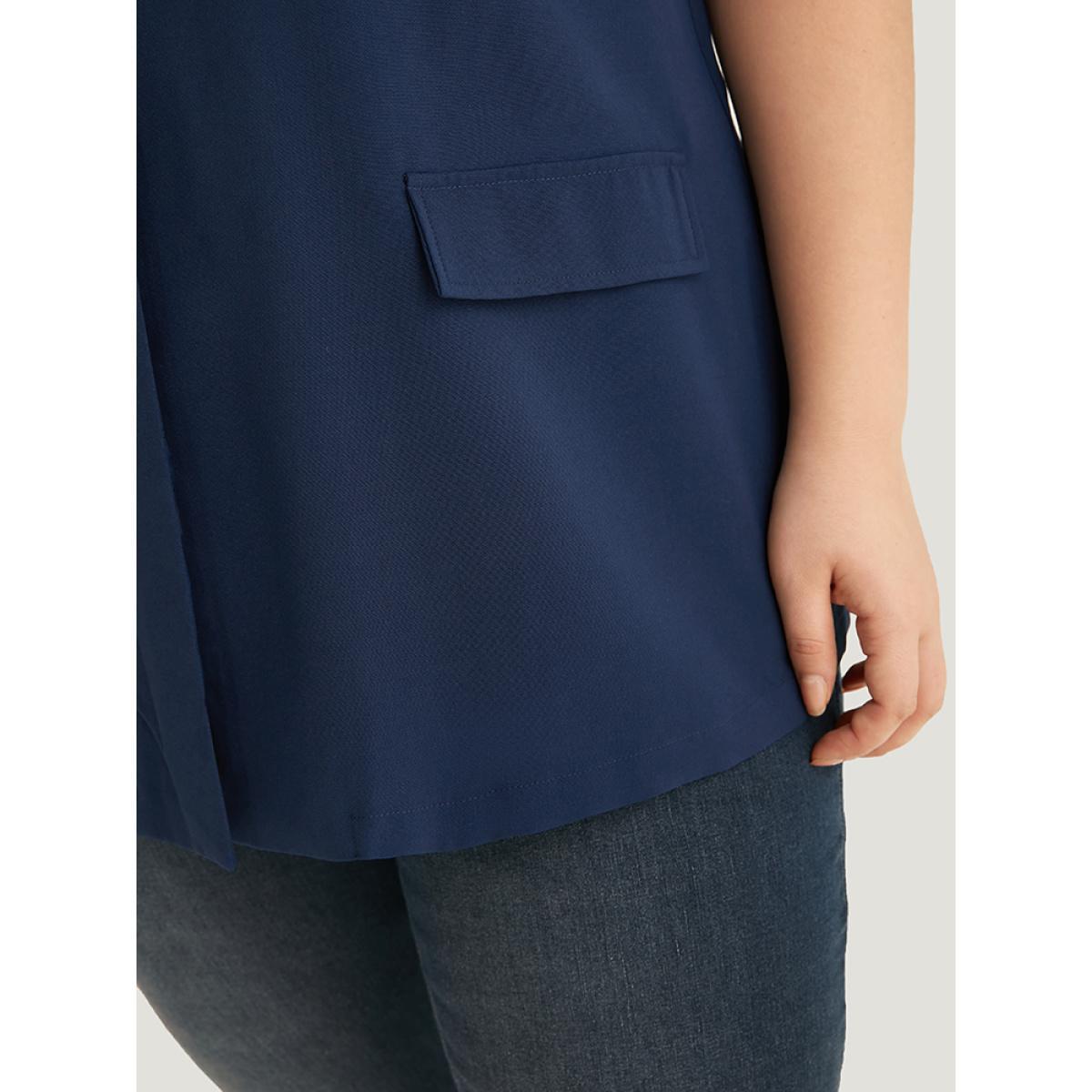 Plus Size Plain Button Through Flap Pocket Suit Collar Blazer Indigo Women Dailywear Plain Drape Sleeve Short sleeve Lapel Collar 14-16/1X Pocket Casual Blazers BloomChic Product Image