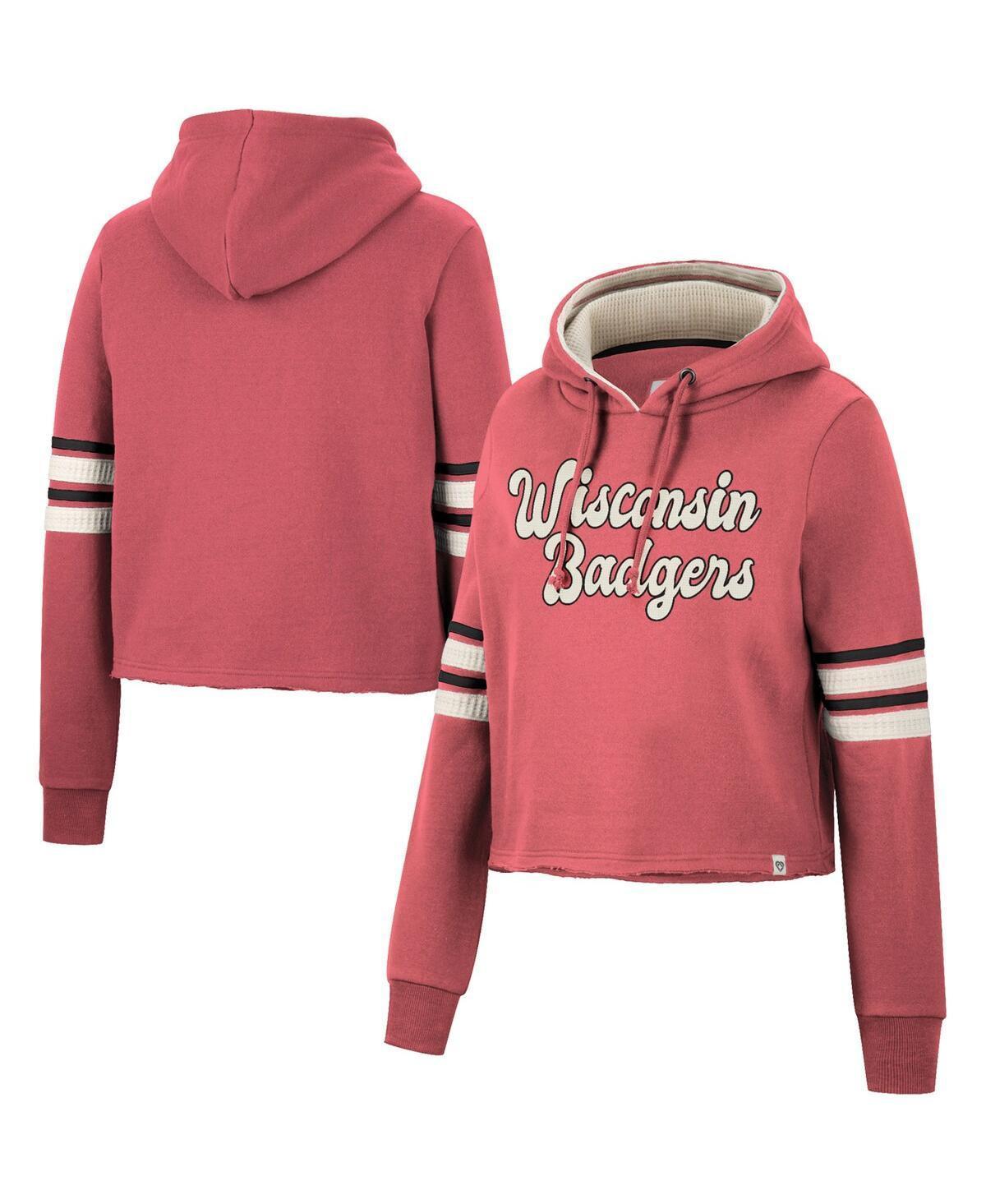 Womens Colosseum Wisconsin Badgers Retro Cropped Pullover Hoodie Product Image