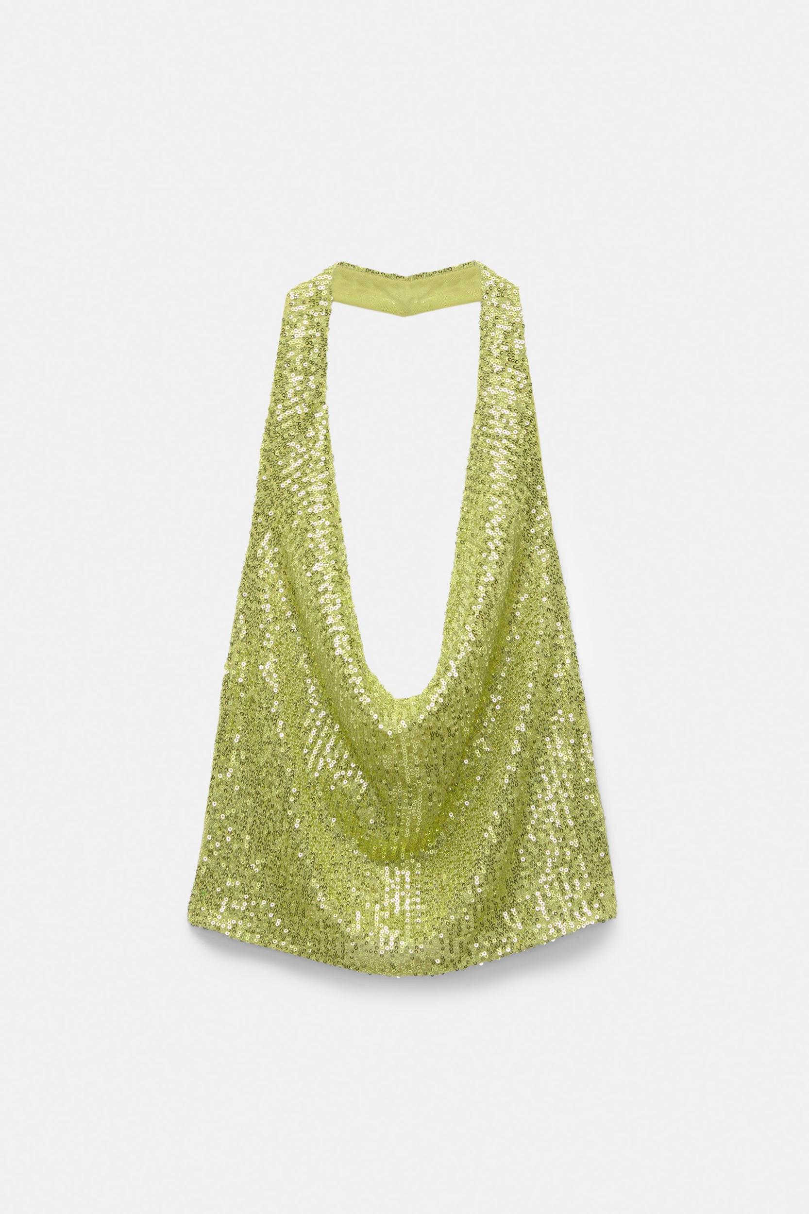 Draped halter neck top with sequins Product Image