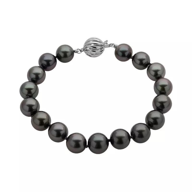 18k White Gold Tahitian Cultured Pearl Bracelet, Womens Black Product Image