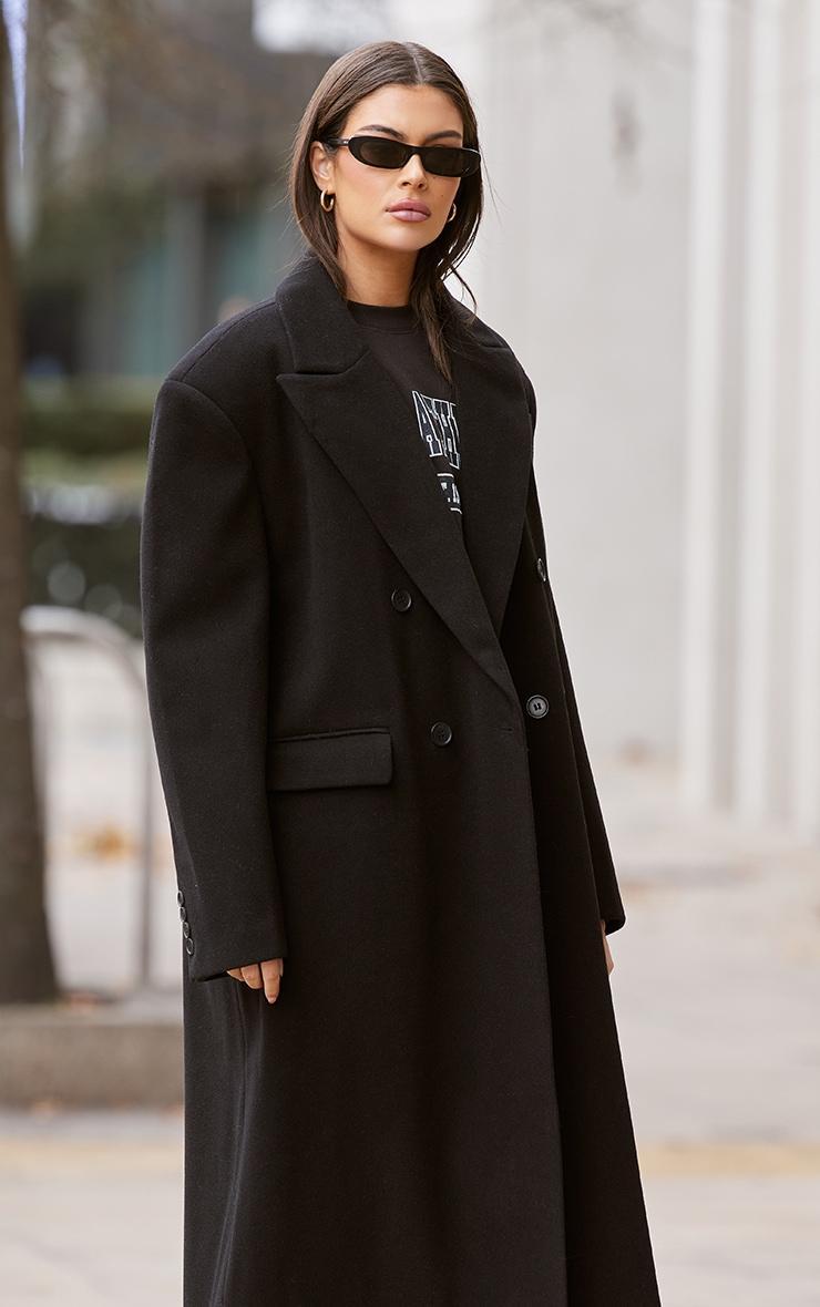 Black Structured Extreme Oversized Double Breasted Coat Product Image