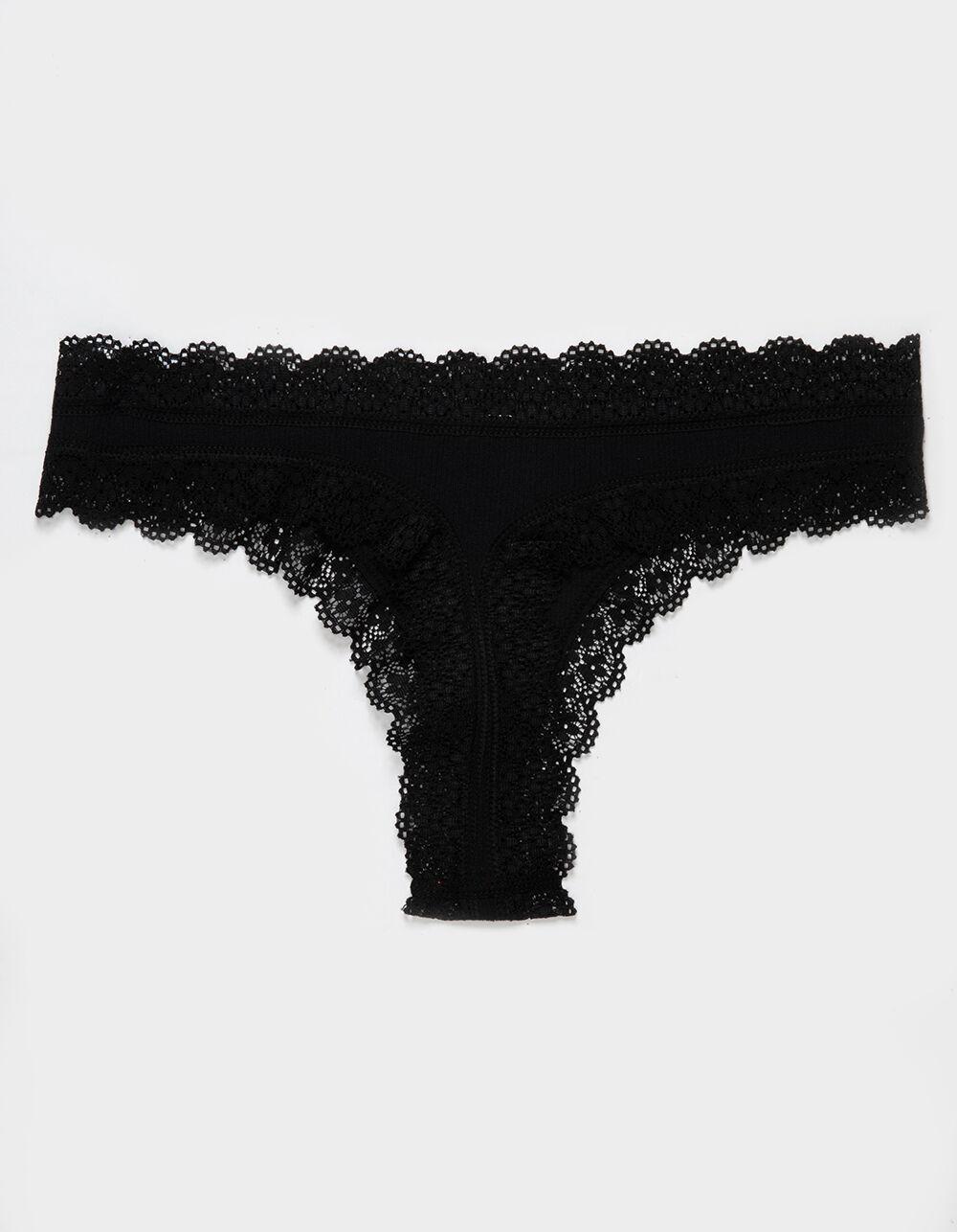 FULL TILT Seamless Rib Lace Trim Thong Product Image