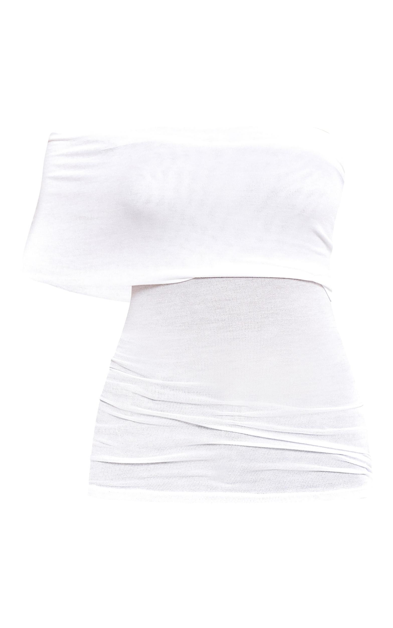 White Sheer Soft Touch Fold Over Detail One Shoulder Long Top Product Image