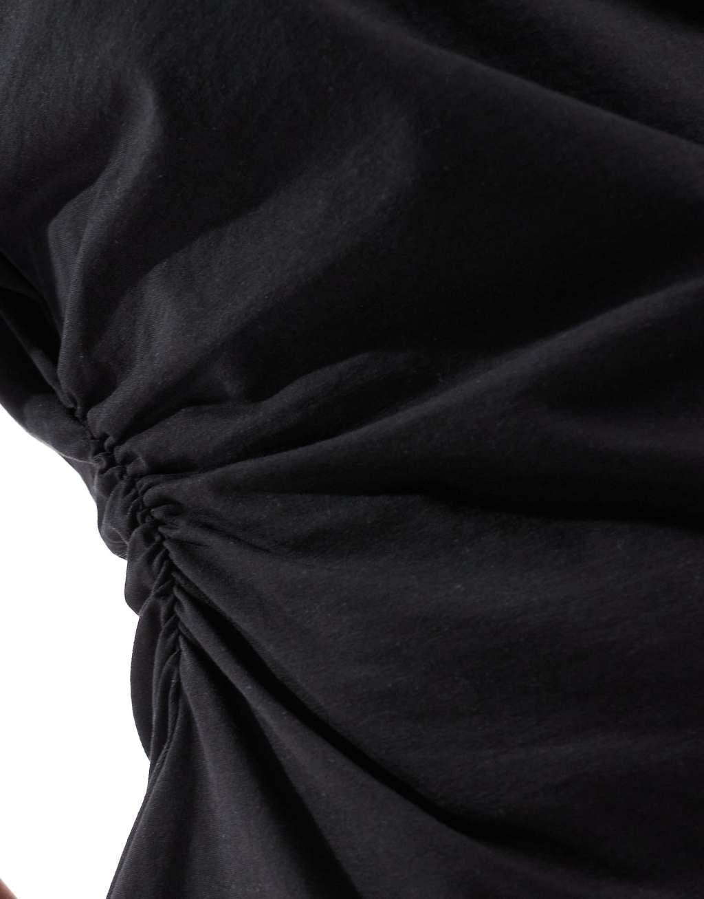 ASOS DESIGN shoulder pad cinch waist T-shirt in black Product Image