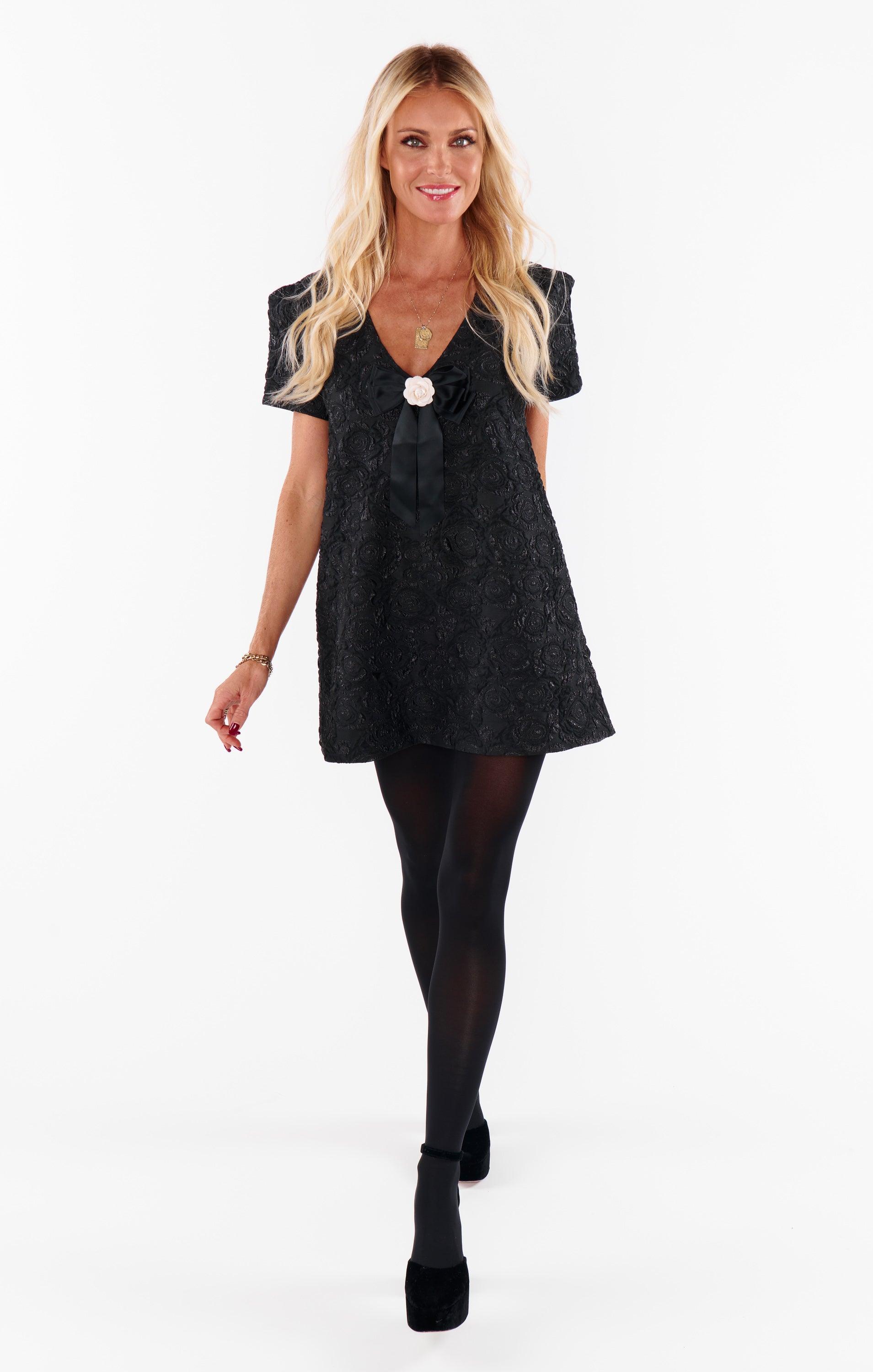 Jeannette Dress ~ Black Blooms Jacquard Product Image