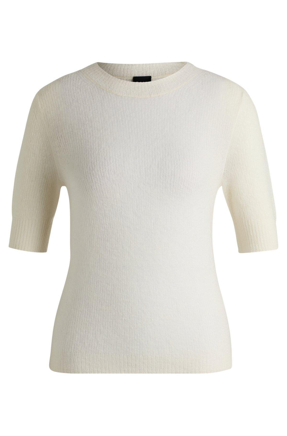 Cropped-sleeve knitted sweater in textured wool Product Image