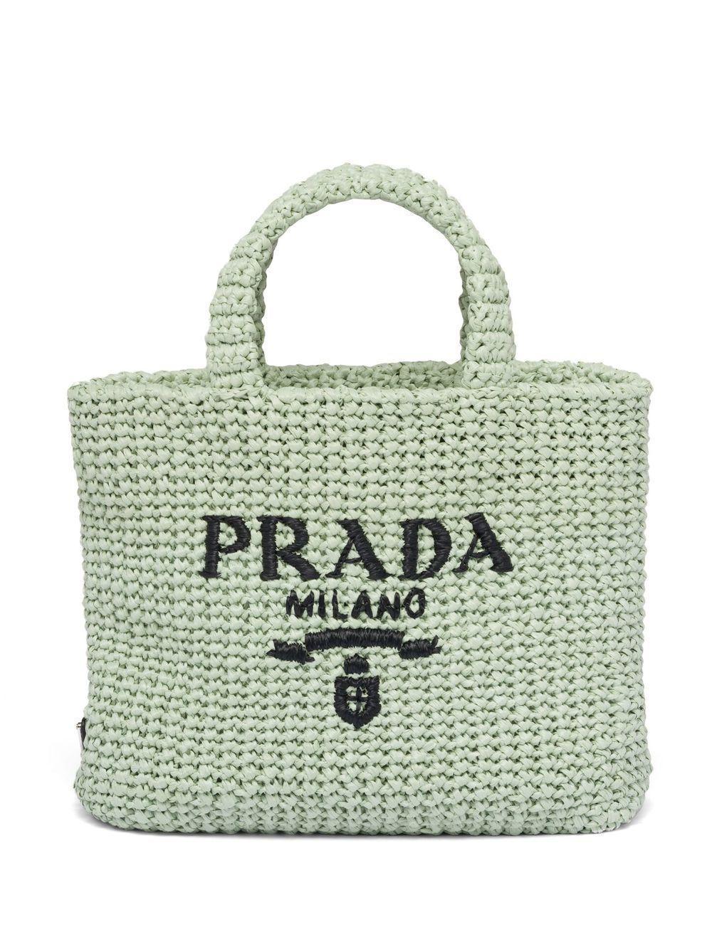 PRADA Small Raffia Tote Bag In Green Product Image