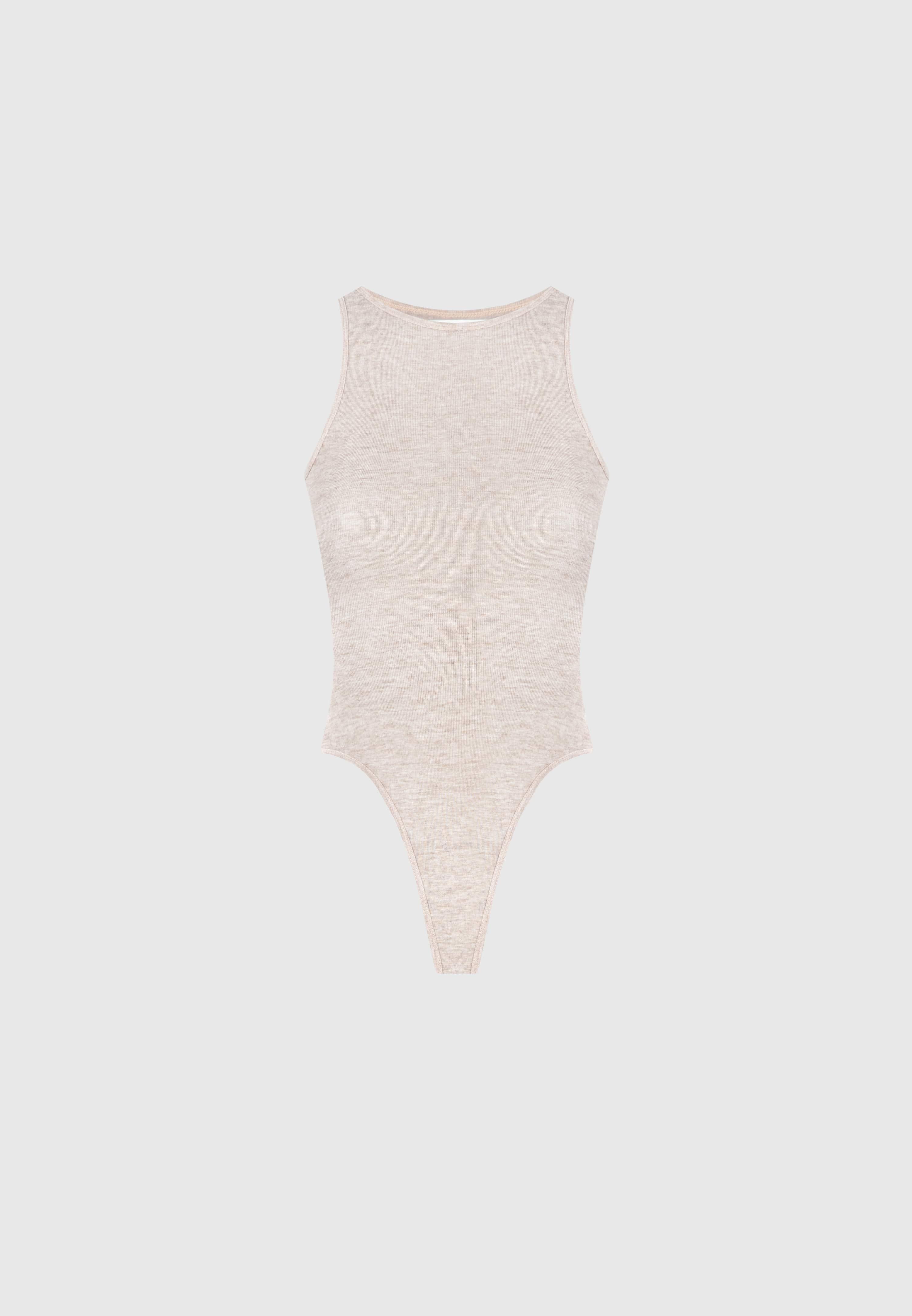 Éternelle Sheer Racer Neck Bodysuit - Beige Female Product Image