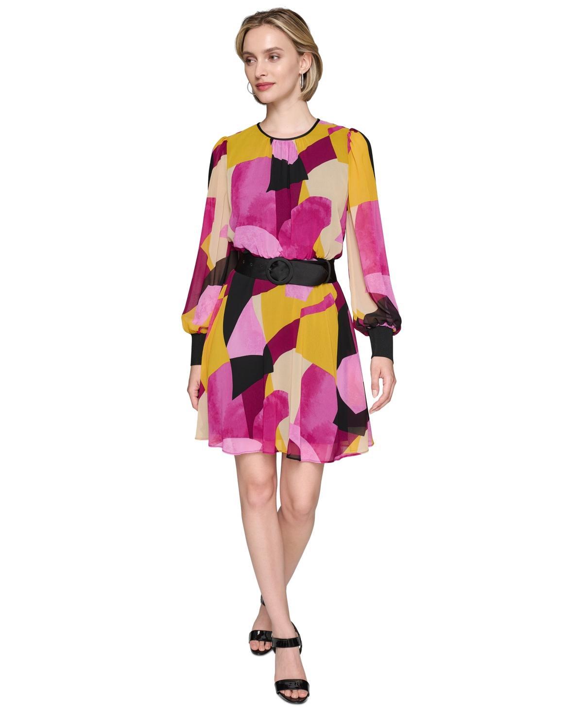 Karl Lagerfeld Paris Womens Geo-Print Chiffon Dress Product Image