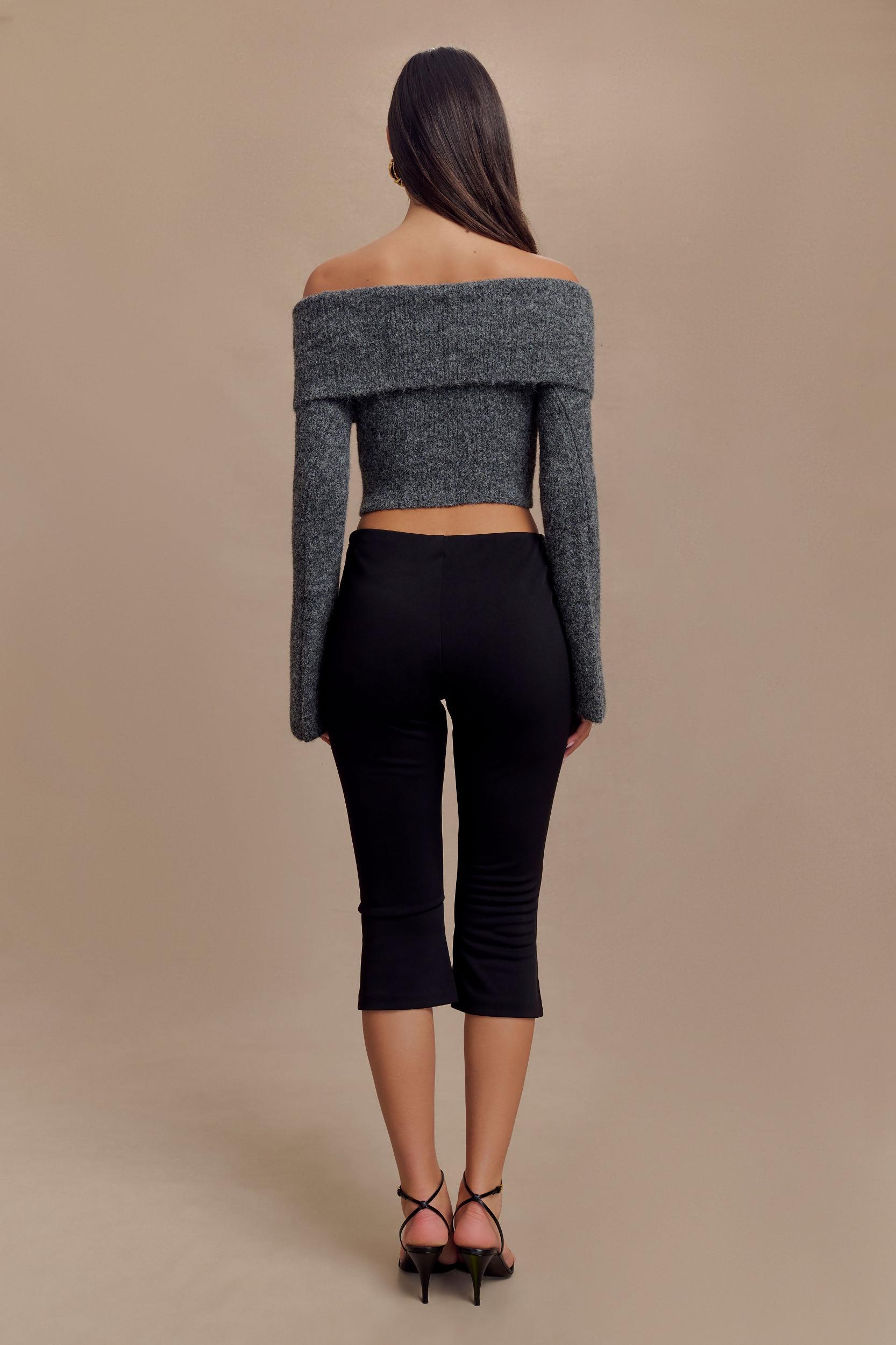 Baxter Off Shoulder Fluffy Knit Top - Charcoal Product Image