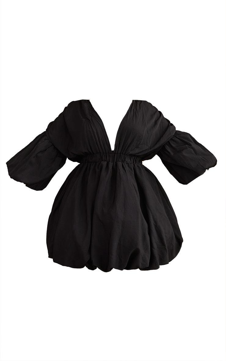 Plus Black Puff Sleeve Puffball Hem Dress Product Image