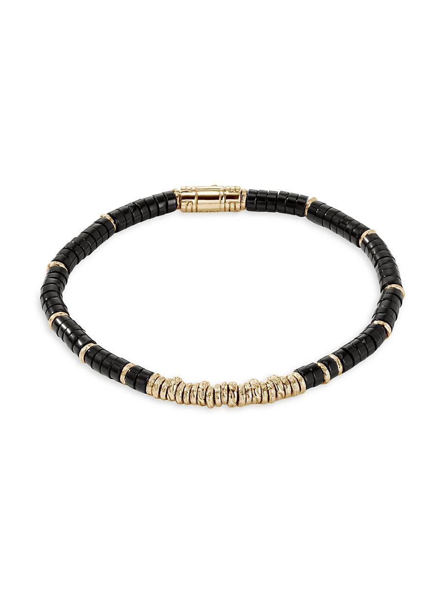 Mens Thailand 14K Gold & Black Onyx Heishi Beaded Bracelet Product Image