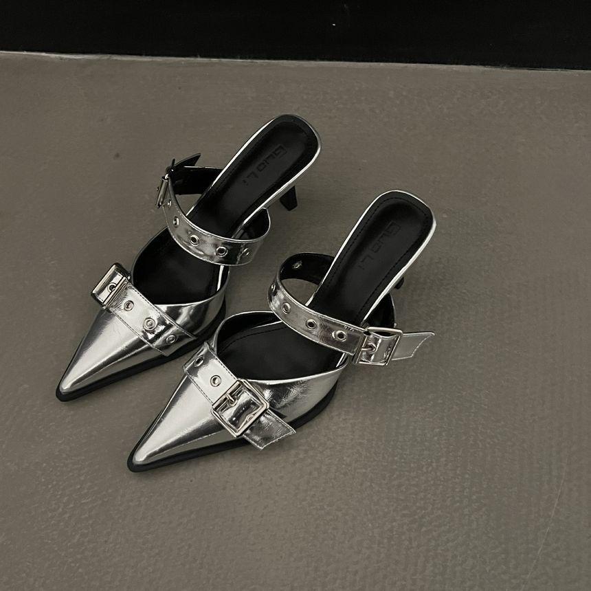 Pointy Buckled High Heel Mules Product Image