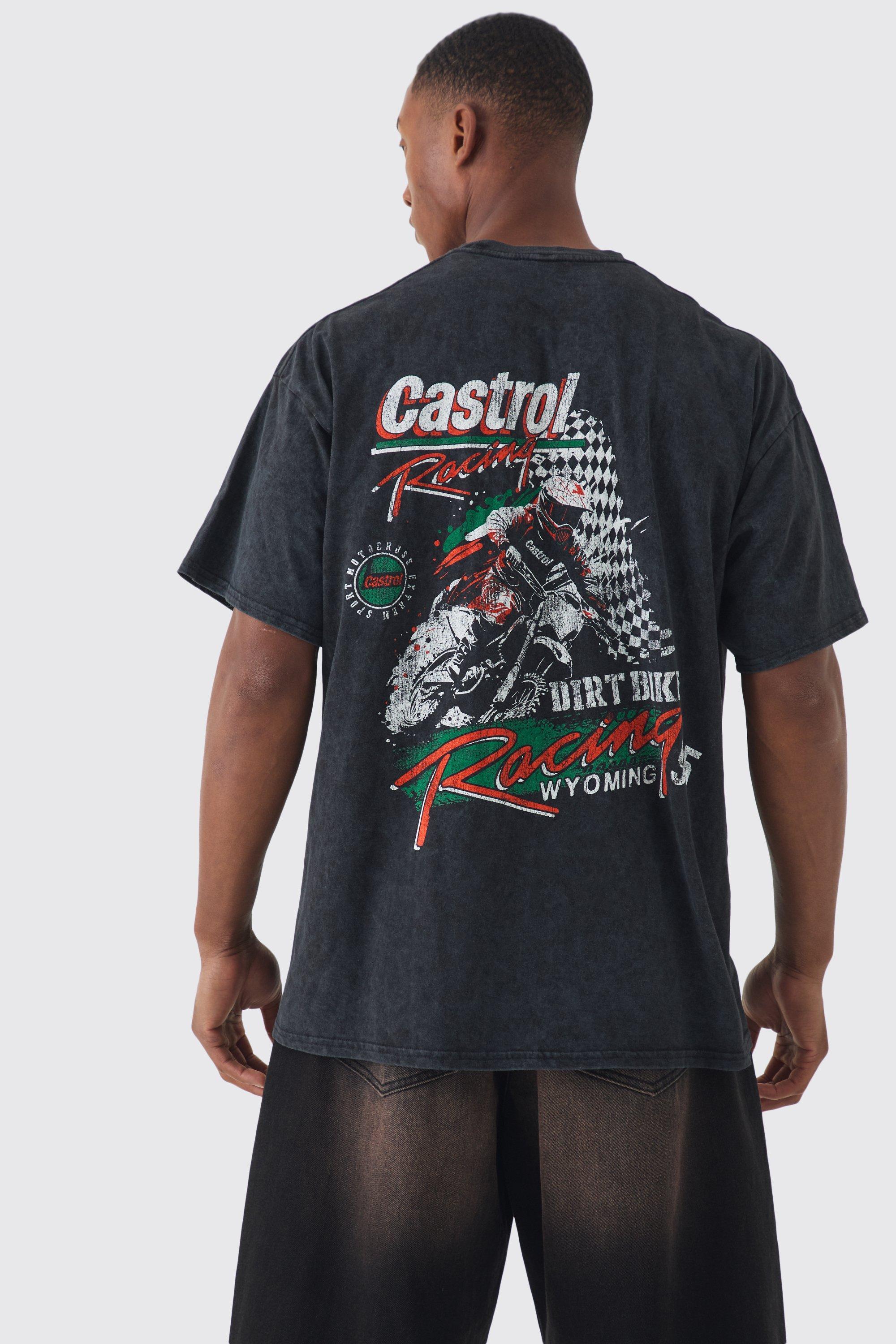 Mens Grey Oversized Castrol Racing Wash License T-shirt, Grey Product Image