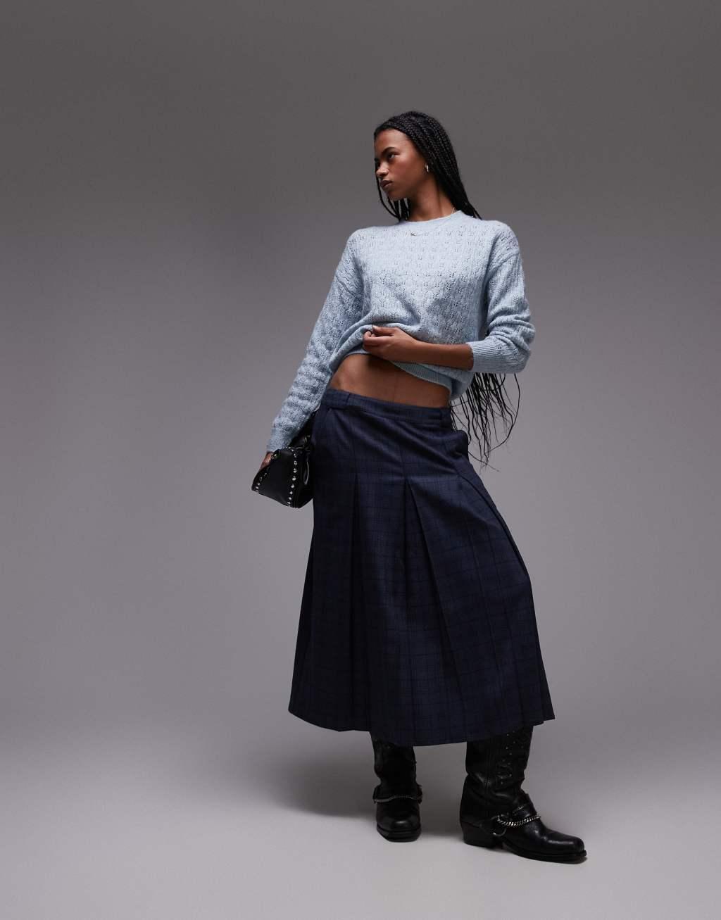 Mango pointelle sweater in pale blue Product Image