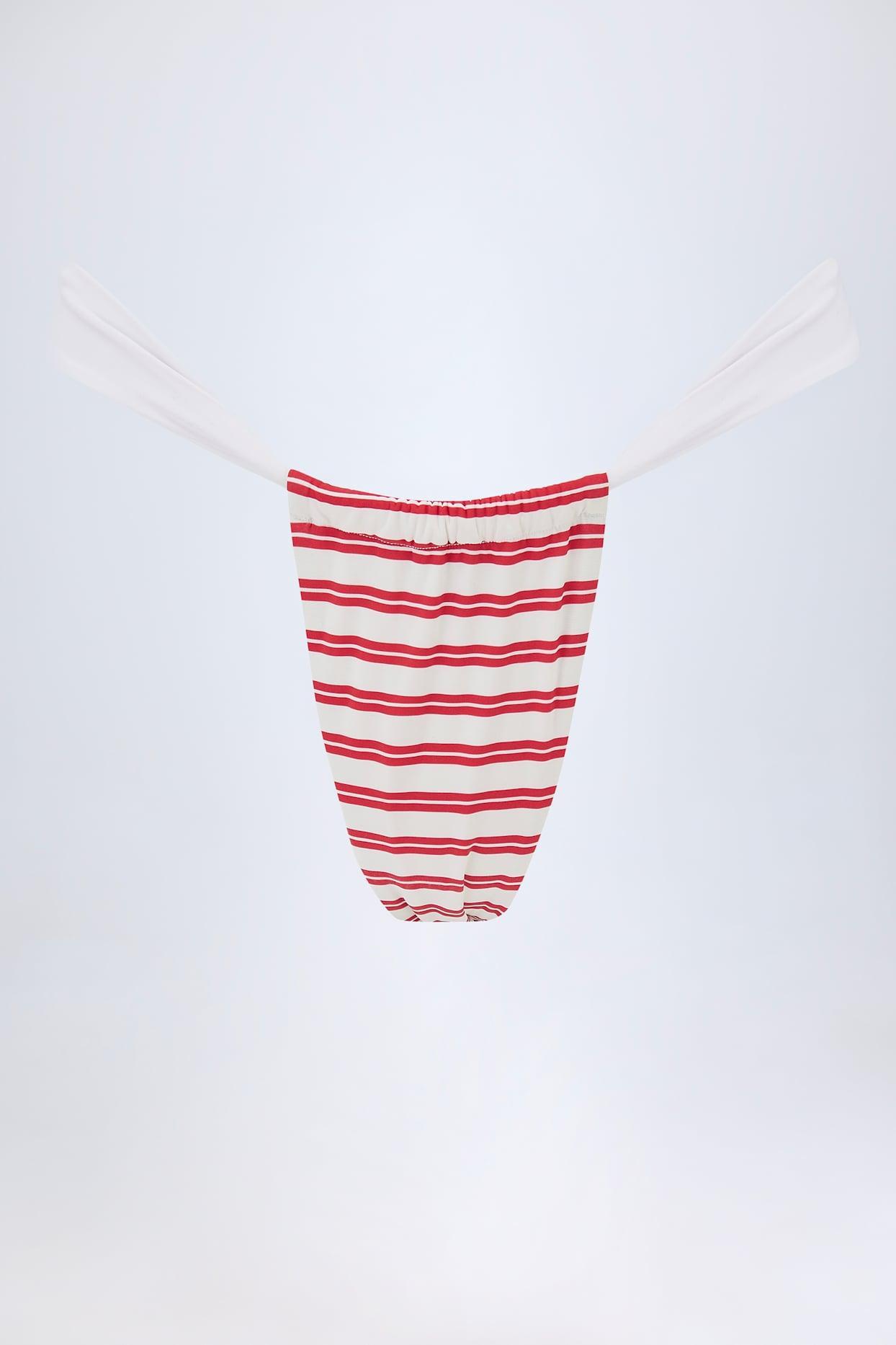 Ruched Cheeky Bikini Bottoms in Cherry Red Product Image