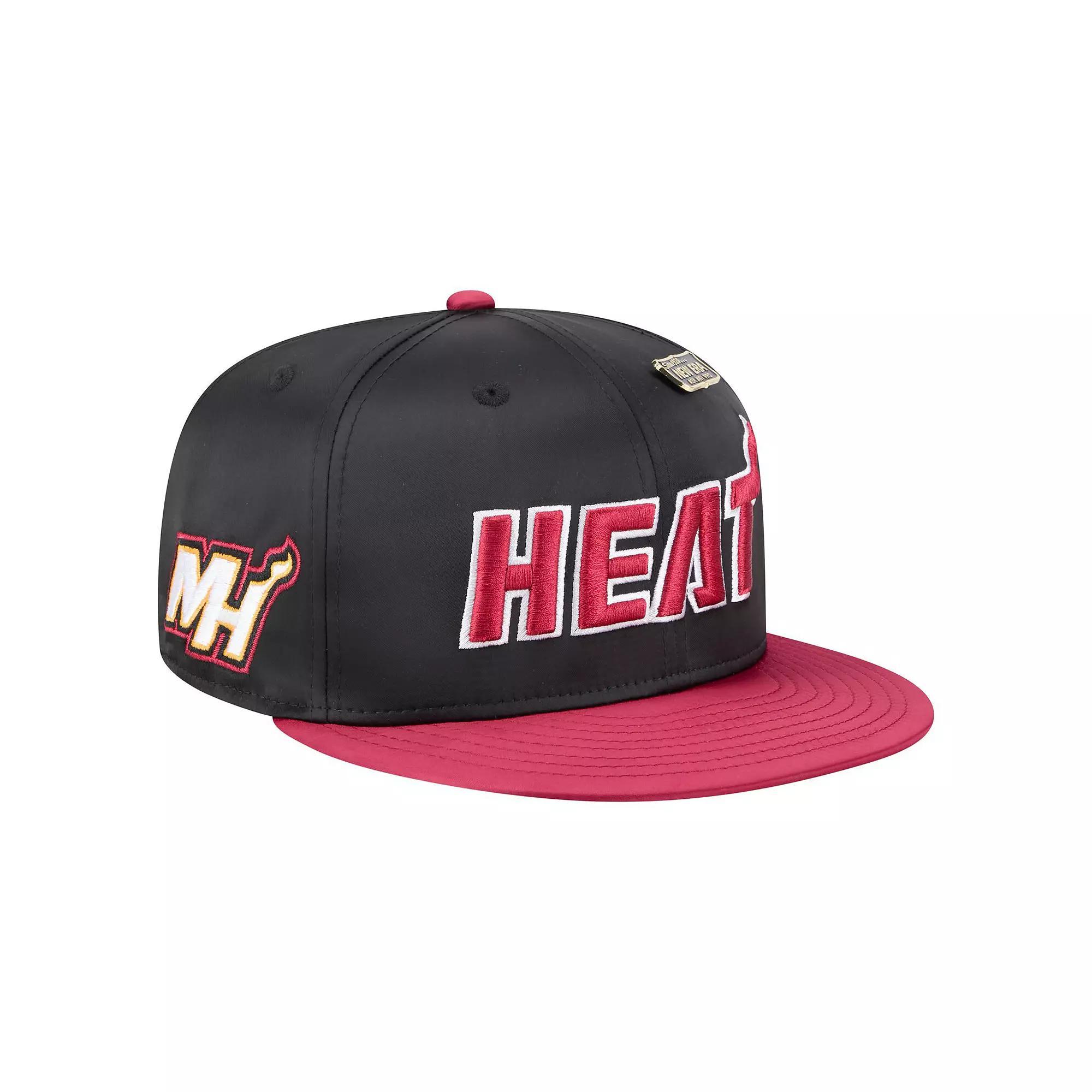 Men's New Era  Black/Red Miami Heat Throwback Satin Vintage Pin Two-Tone 59FIFTY Fitted Hat, Size: 7 7/8 Product Image