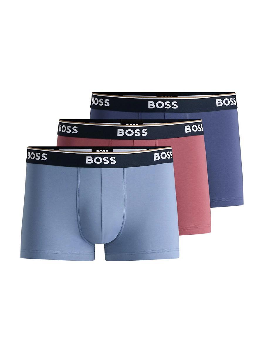 Mens Three-Pack of Stretch-Cotton Trunks with Logo Waistbands Product Image