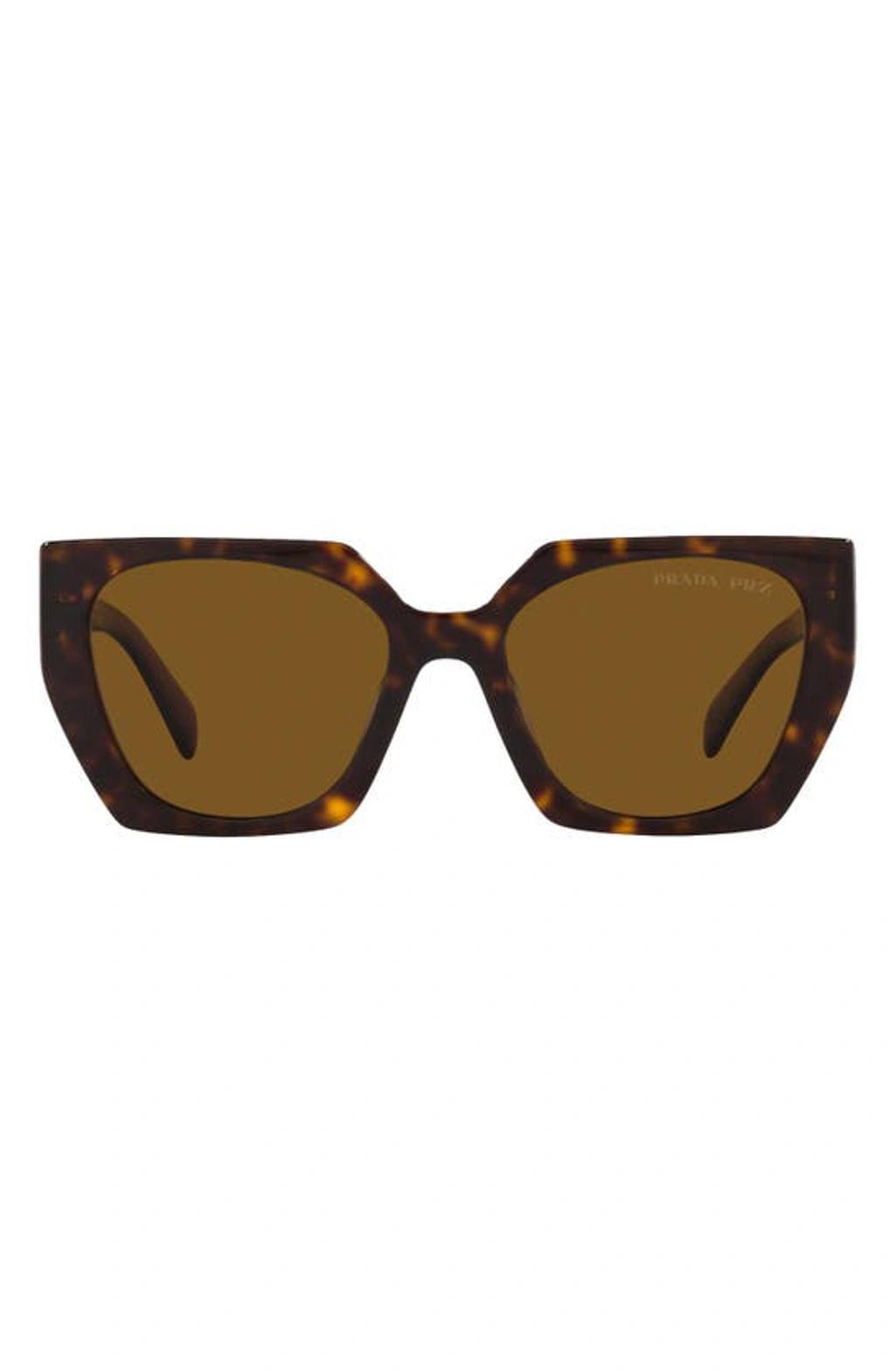 PRADA 54mm Polarized Irregular Sunglasses In Tortoise_dark_brown_polar Product Image