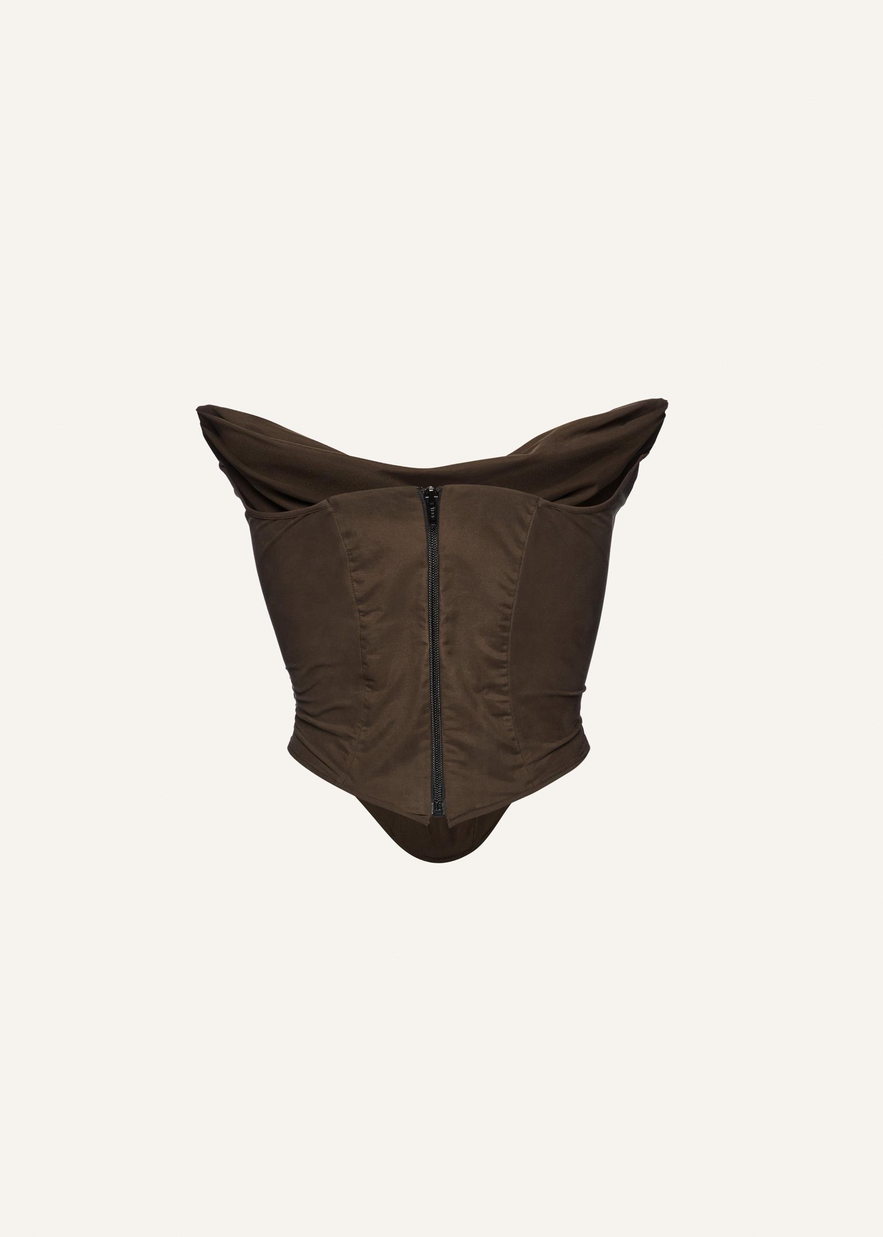Draped strapless corset in brown Product Image
