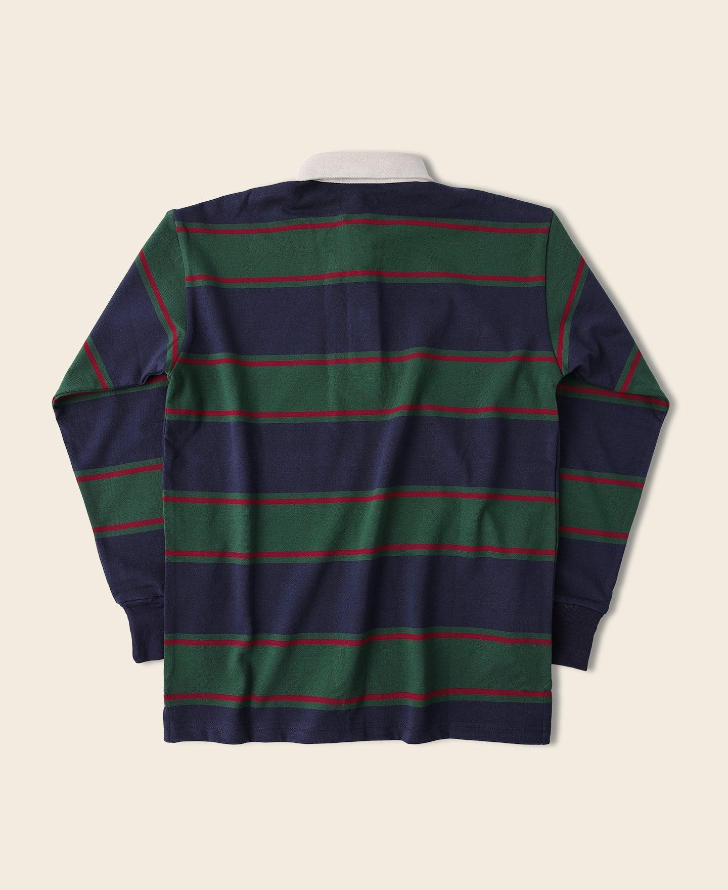 Classic Fit Striped Jersey Rugby Shirt - Green/Navy/Red Product Image