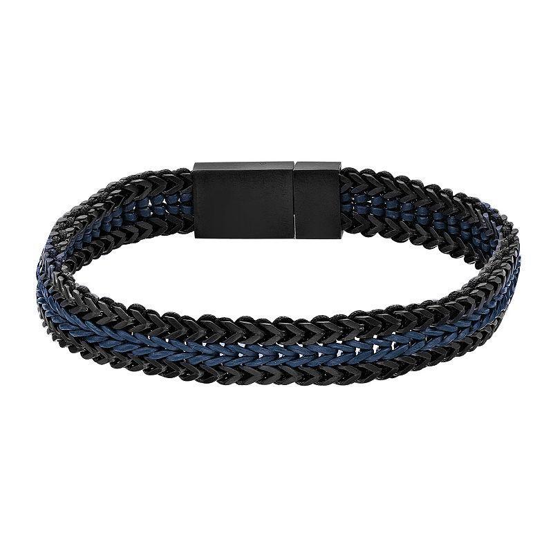 Mens LYNX Stainless Steel & Blue Leather Bracelet Product Image