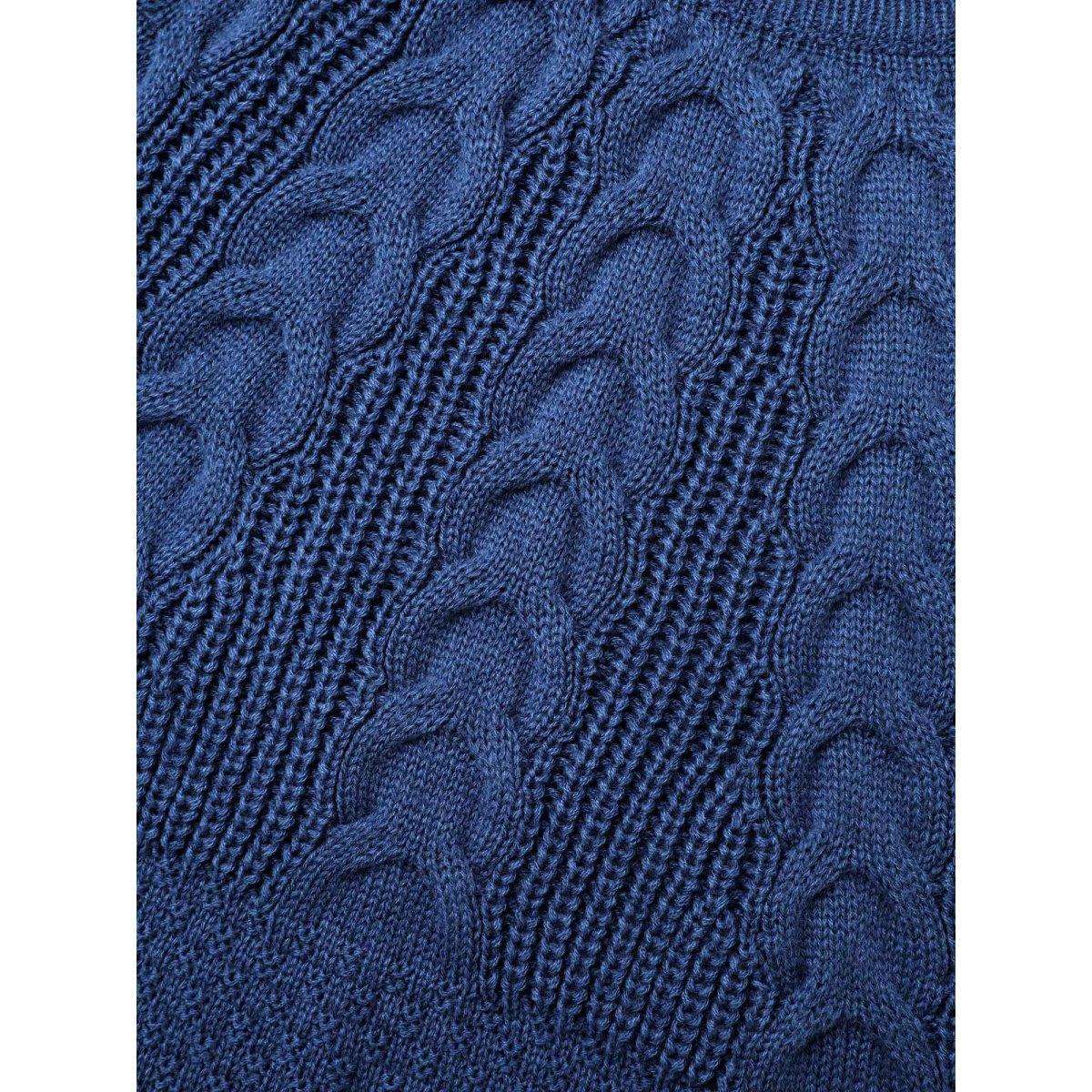 Plus Size Cable Knit Raglan Sleeve Round Neck Pullover Cerulean Women Casual Loose Long Sleeve Round Neck Everyday Pullovers BloomChic 26/4X Product Image