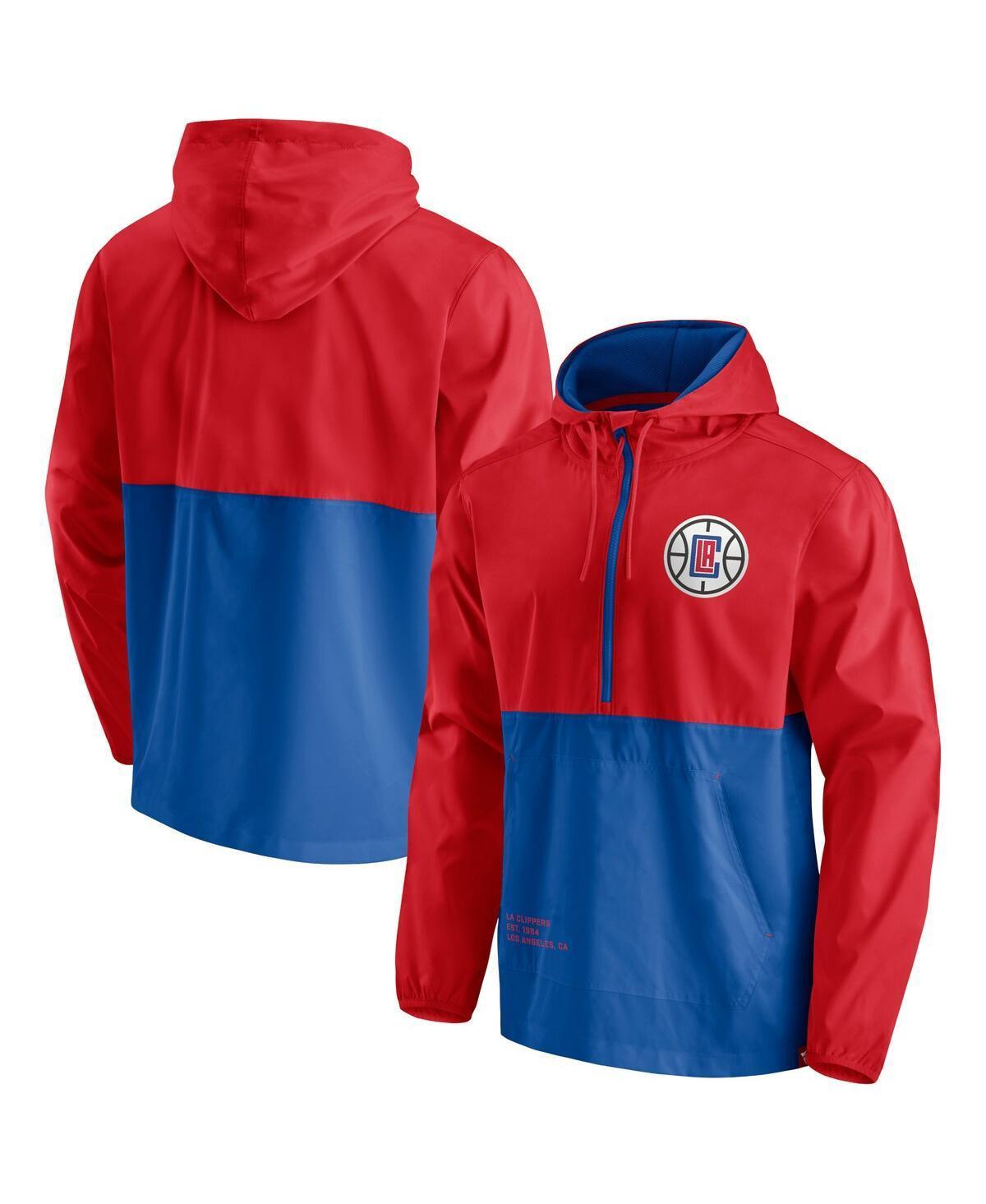 Mens Fanatics Branded Royal/Red LA Clippers Anorak Block Party Windbreaker Half-Zip Hoodie Jacket Product Image